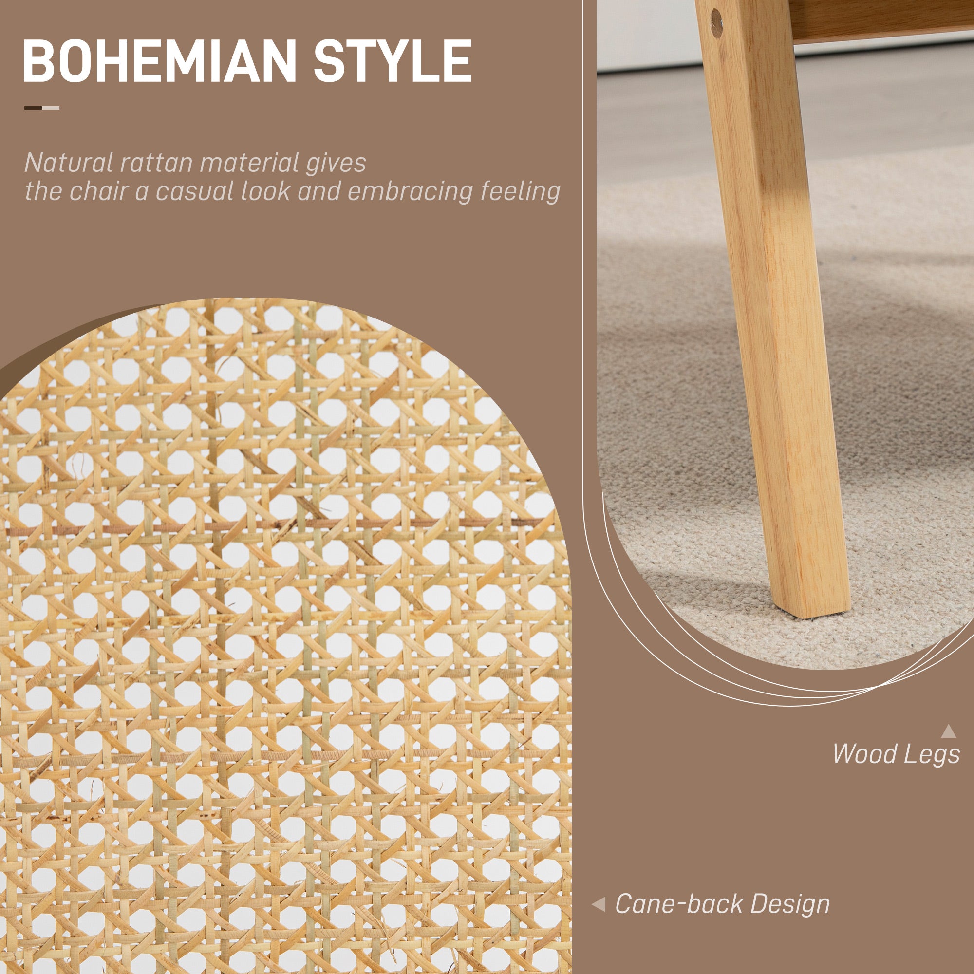 HOMCOM Wooden Rattan Weave Panel Accent Chair - Natural Finish - North Peak Garden Furniture