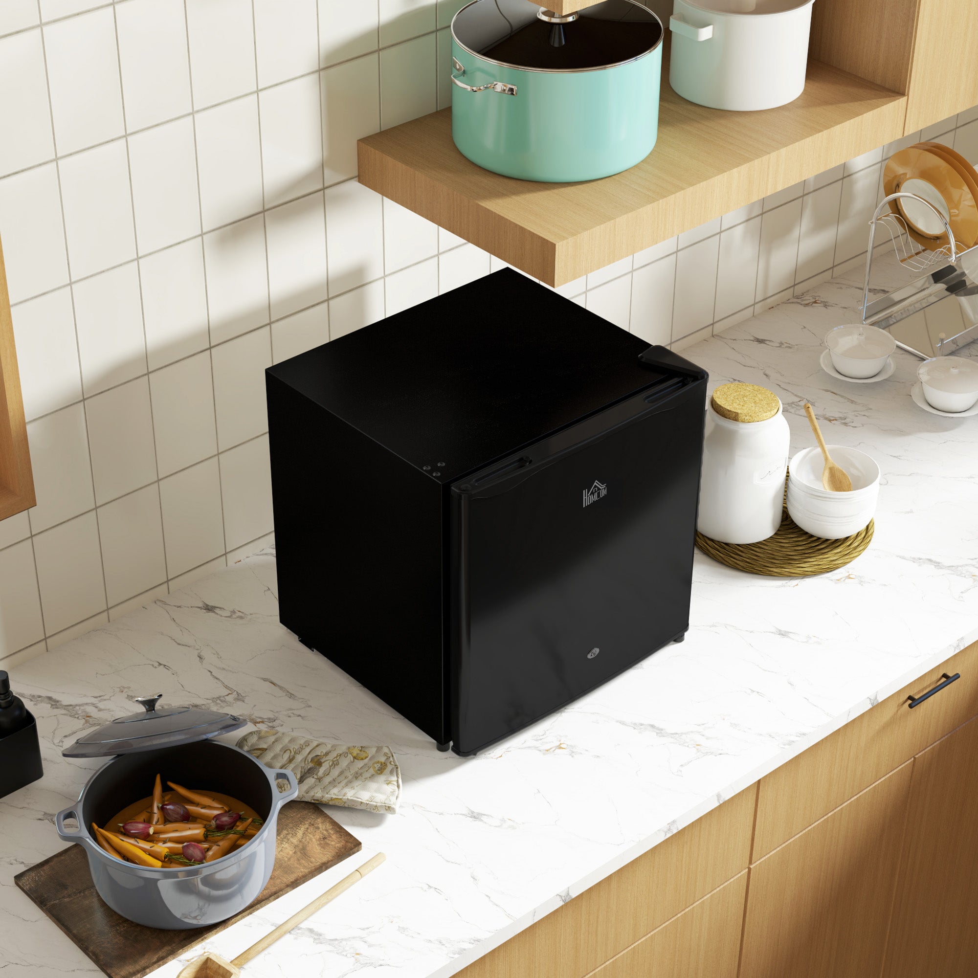 HOMCOM 46 Litre Lockable Countertop Fridge - Black - North Peak Garden Furniture