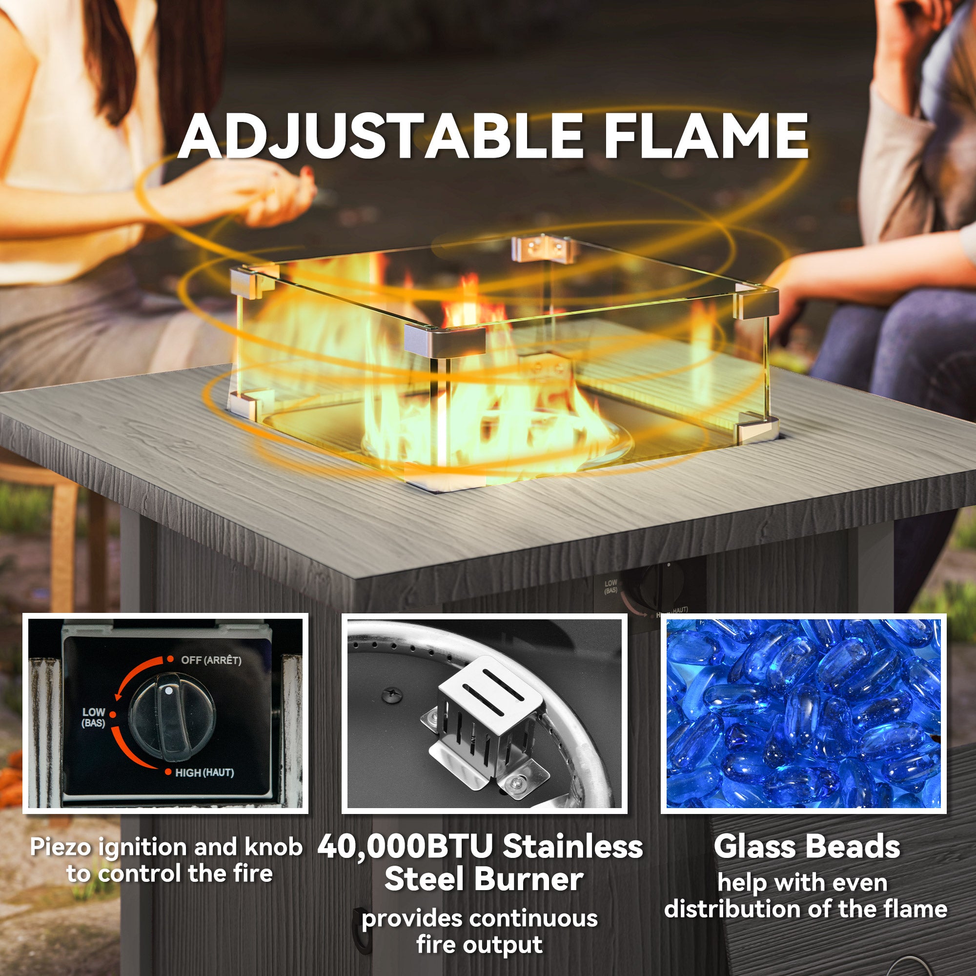 Outsunny 50,000 BTU Gas Fire Pit Table, with Cover - Dark Grey - North Peak Garden Furniture