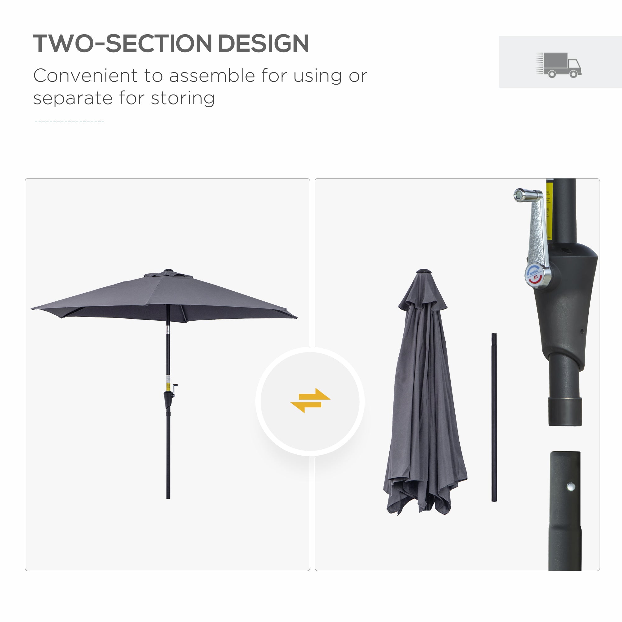 Outsunny Patio Umbrella, 2.7m, Lightweight Aluminium Frame, UV Protection, Grey