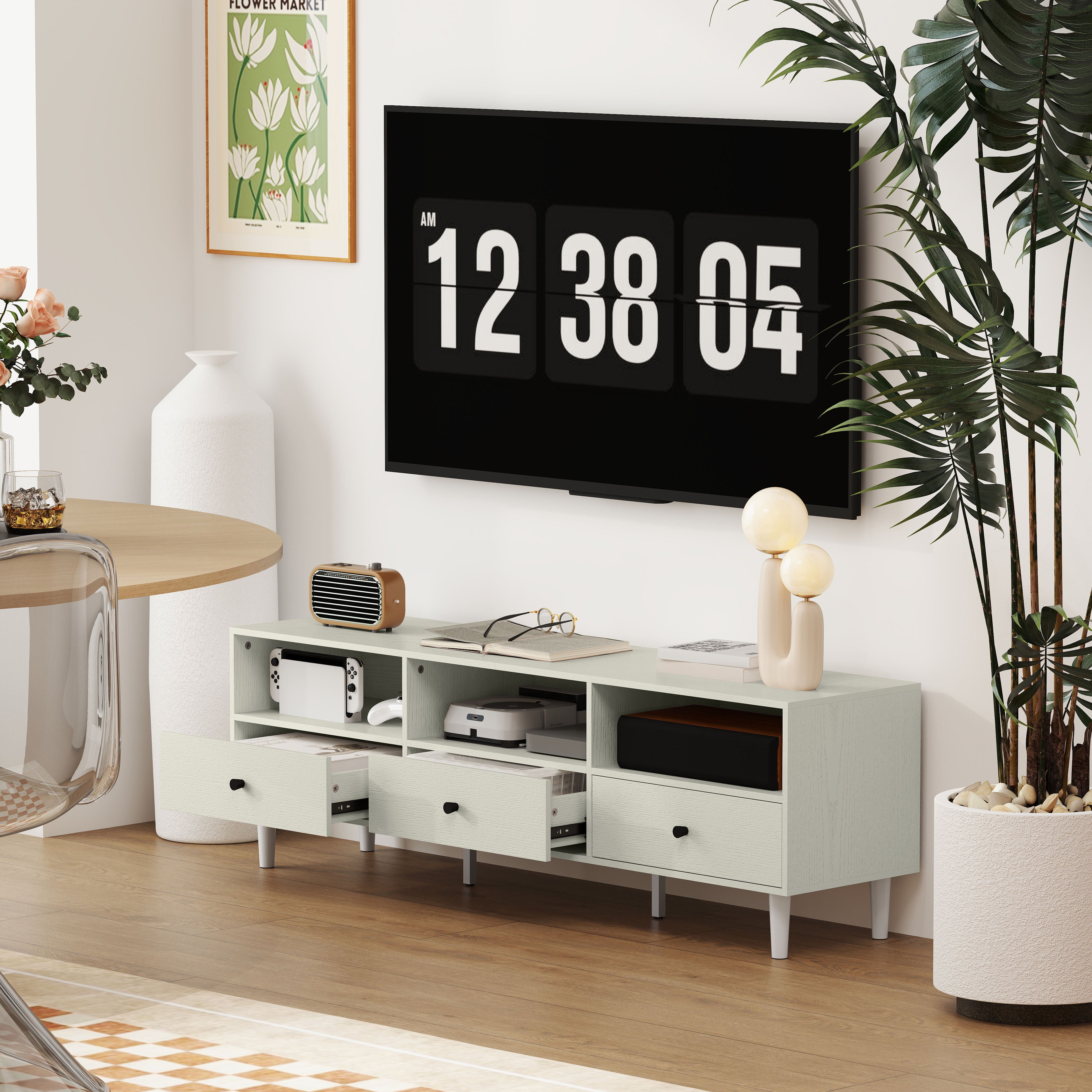 HOMCOM Multi-Storage Minimal TV Stand - White