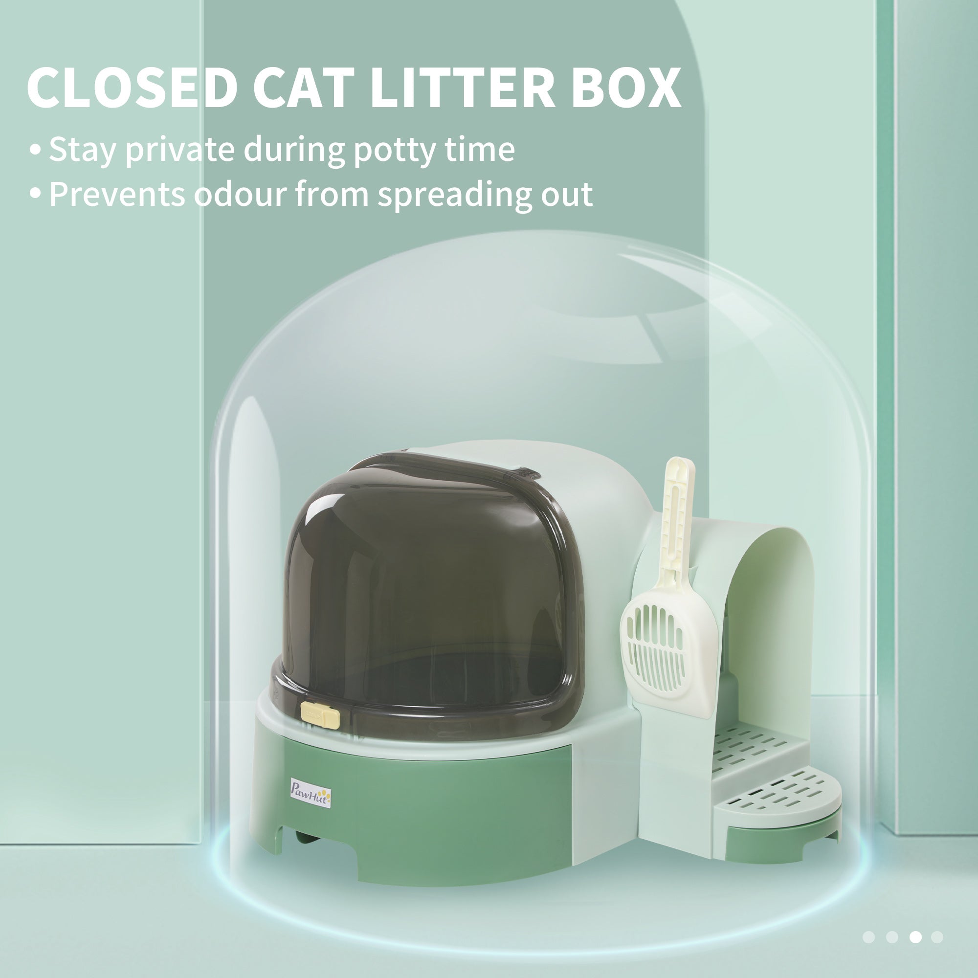 PawHut 2 in 1 Cat Litter Box, with Drawer Pans, Scoop, Openable Cover - Green - North Peak Garden Furniture