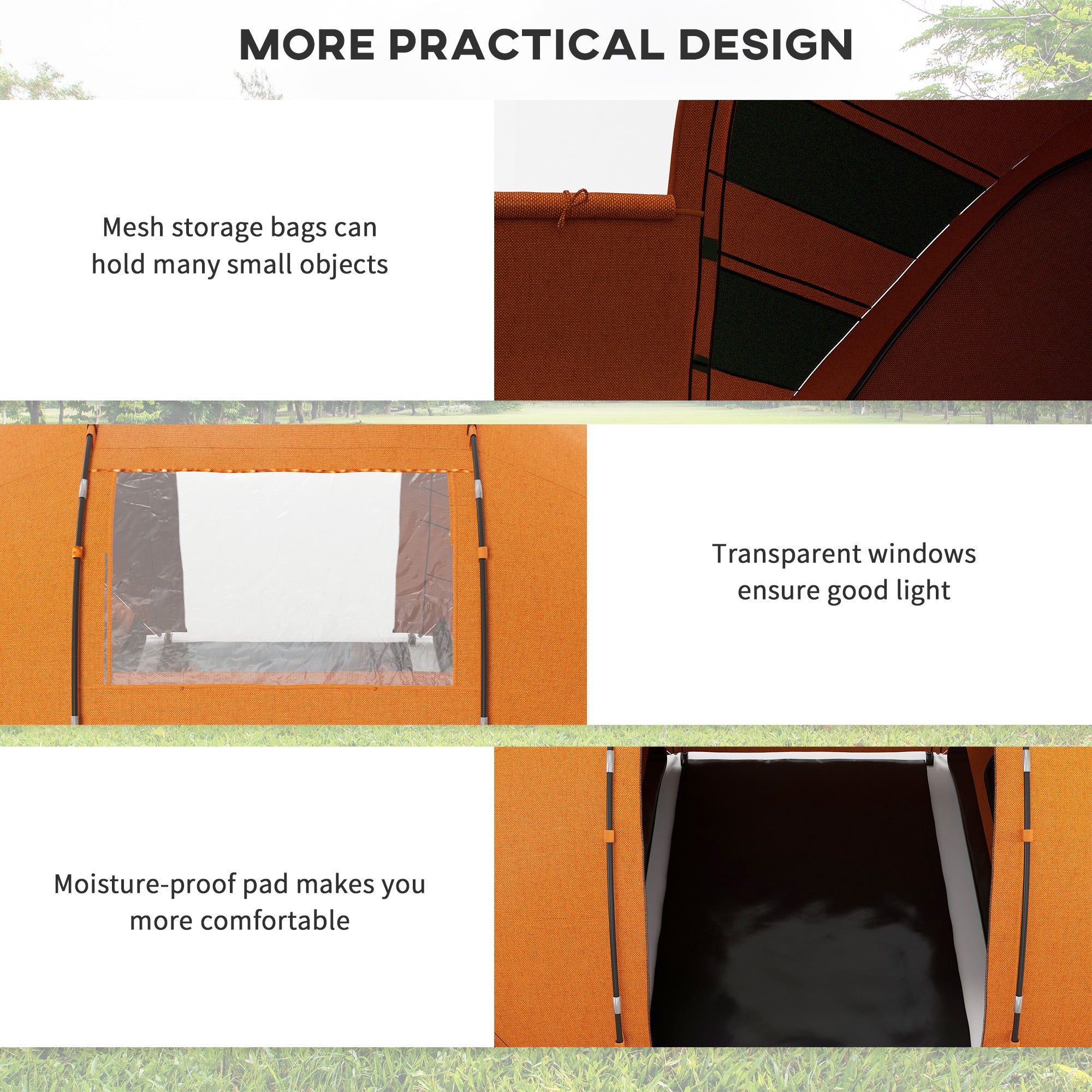 Outsunny 4-6 Man Camping Tent w/ Two Bedroom, Hiking Sun Shelter, UV Protection Tunnel Tent, Orange - North Peak Garden Furniture