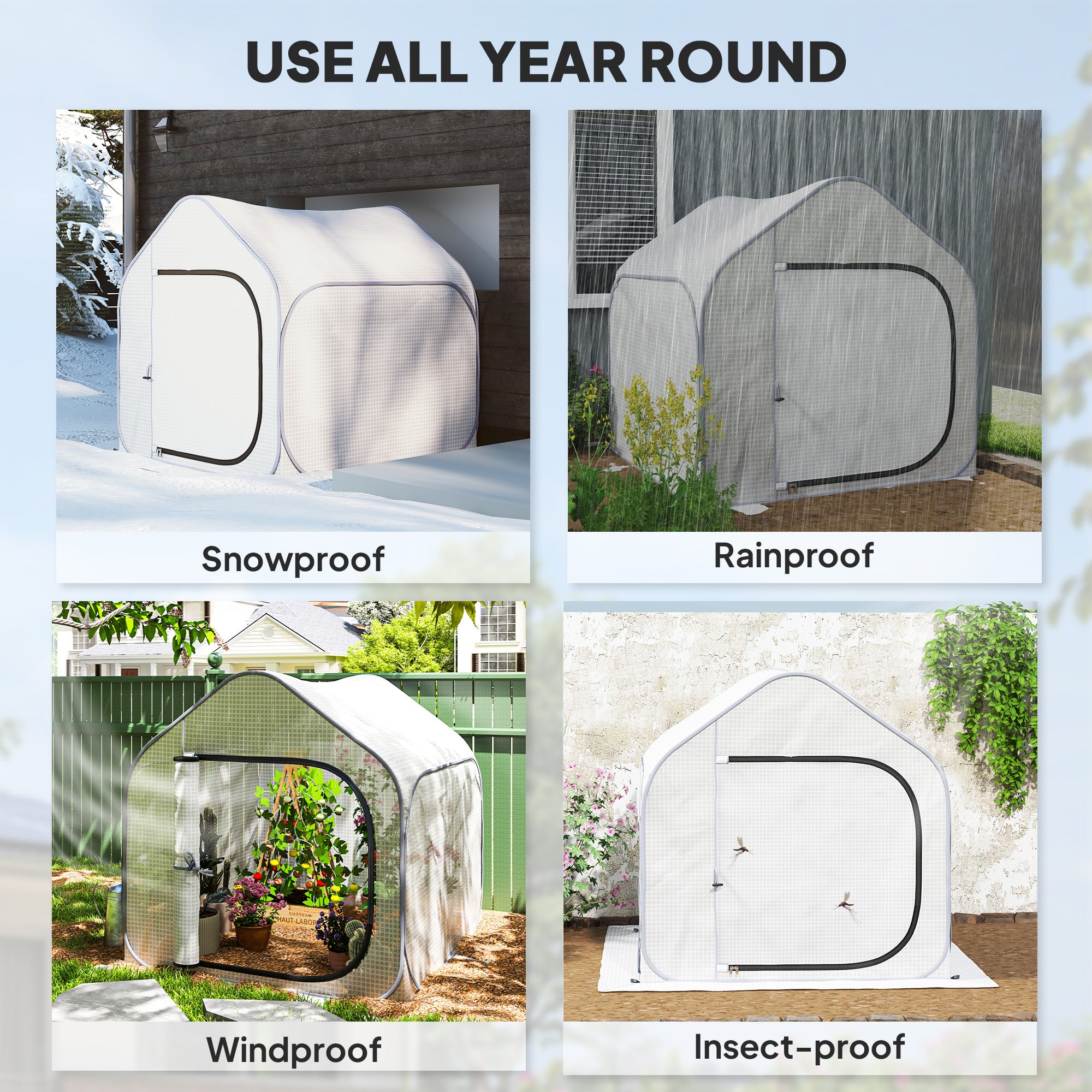 Outsunny 150 x 148cm Pop-Up Greenhouse - White - North Peak Garden Furniture