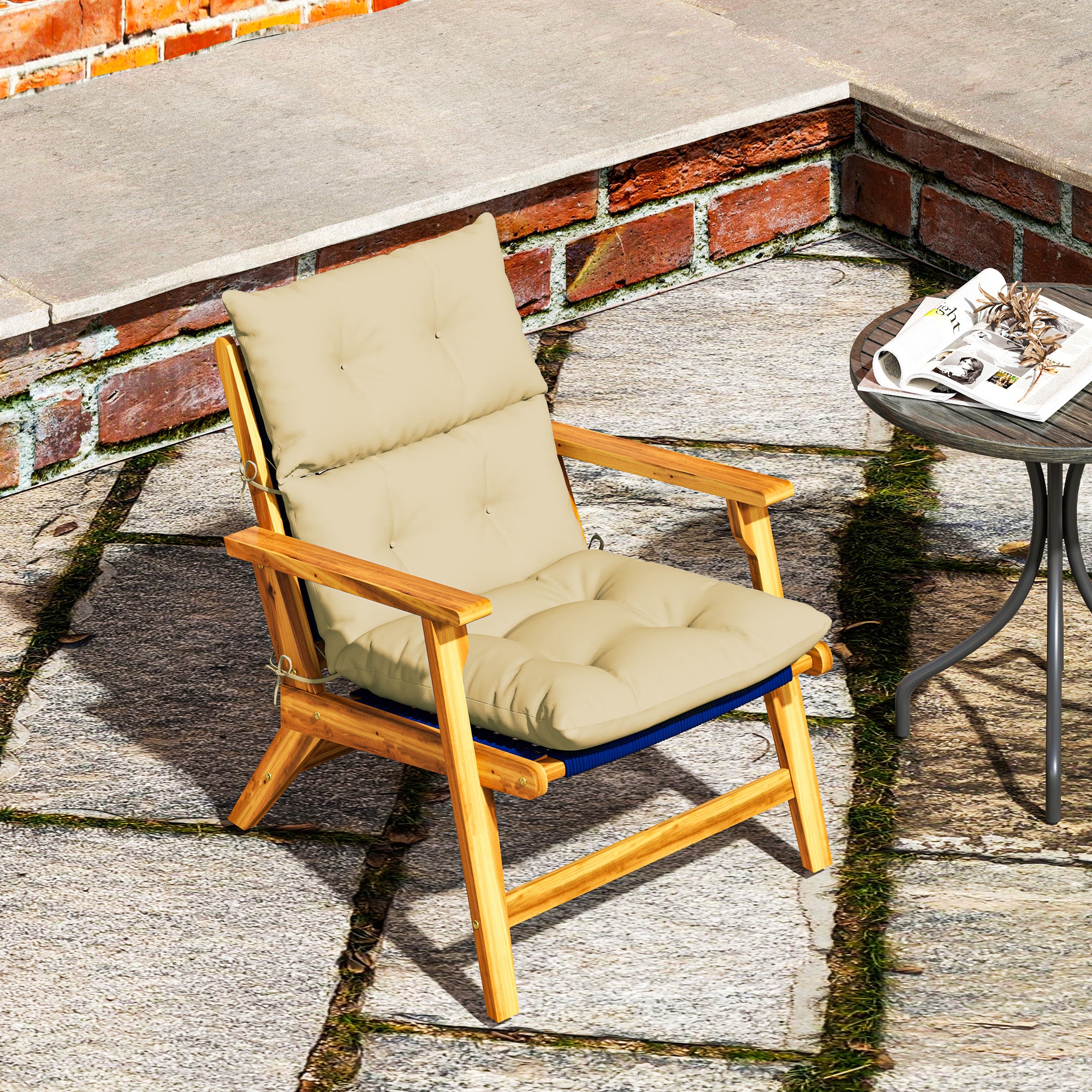 Outsunny Tufted Adirondack Chair Cushion, Thick Garden Seat Cushion Pad with Backrest, Rocking Chair Cushion with Ties for Outdoor and Indoor Use, Beige - North Peak Garden Furniture