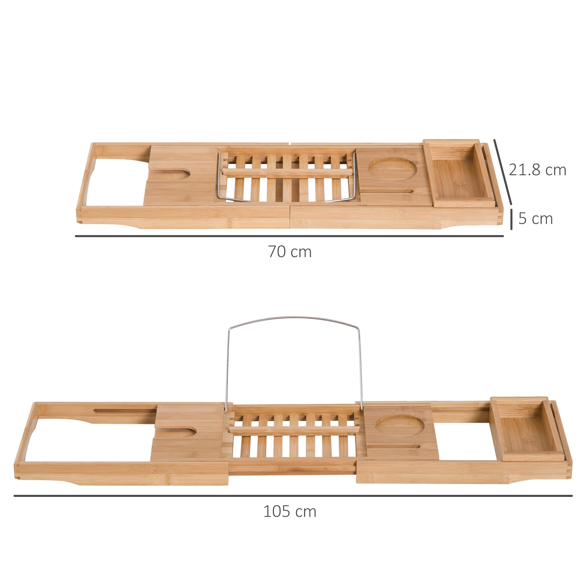 HOMCOM Extendable Bamboo Bathtub Shelf Rack Bath Caddy Tray Bathroom Storage, Set of 2 - North Peak Garden Furniture