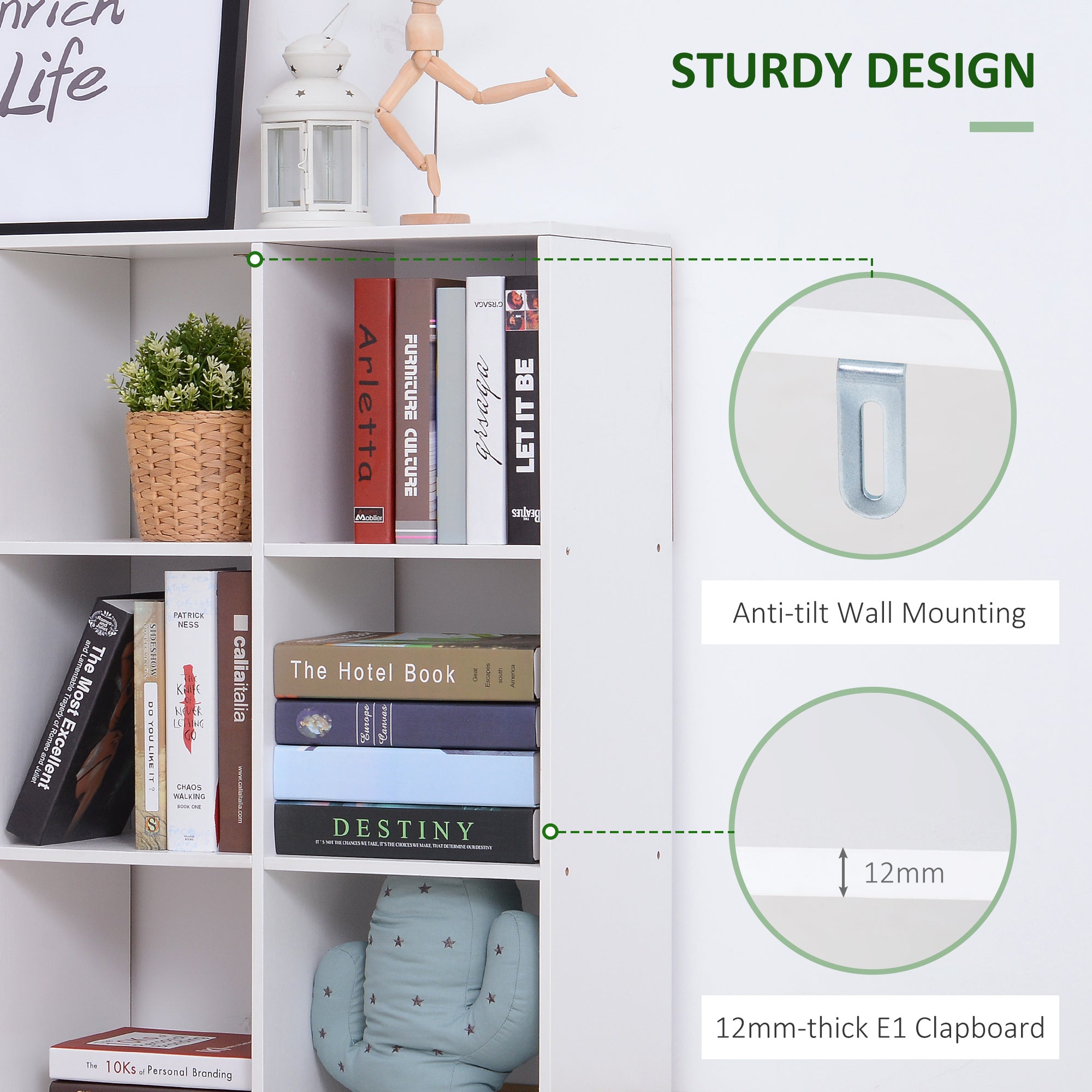 HOMCOM Wooden 9 Cube Storage Cabinet Unit 3 Tier Bookcase Shelves Organiser Rack Display - White - North Peak Garden Furniture