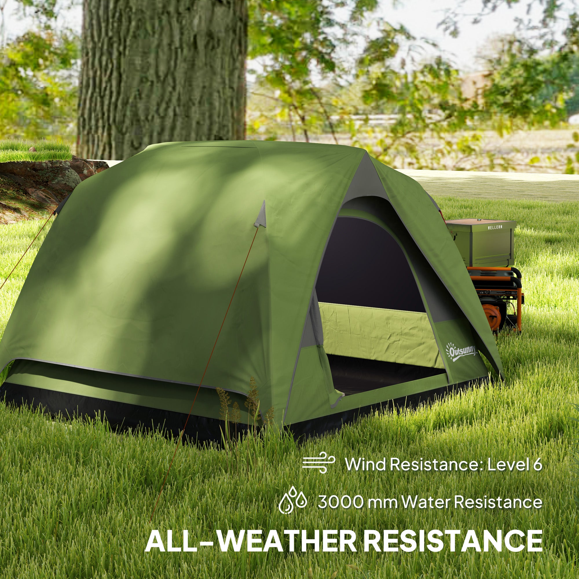 Outsunny 3-4 Person Camping Tent, Easy Set Up Waterproof Dome Tent with Sewn-in Groundsheet, Mesh Windows, Pocket and Hook for Camping, Hiking, Backpacking, Olive Green and Grey - North Peak Garden Furniture