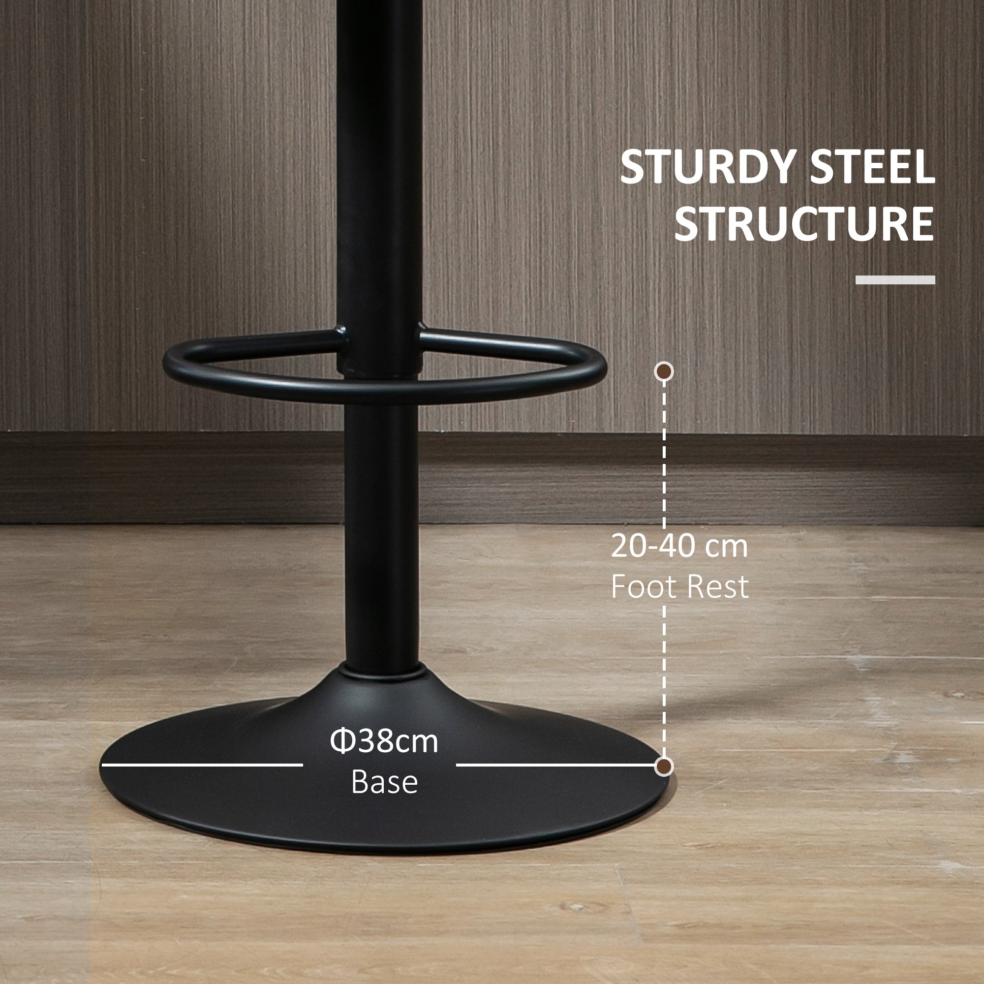 HOMCOM Adjustable Swivel Bar Stools Set of 2, Barstools with Footrest and Backrest, Steel Frame Gas Lift, for Kitchen Counter Dining Room, Brown - North Peak Garden Furniture
