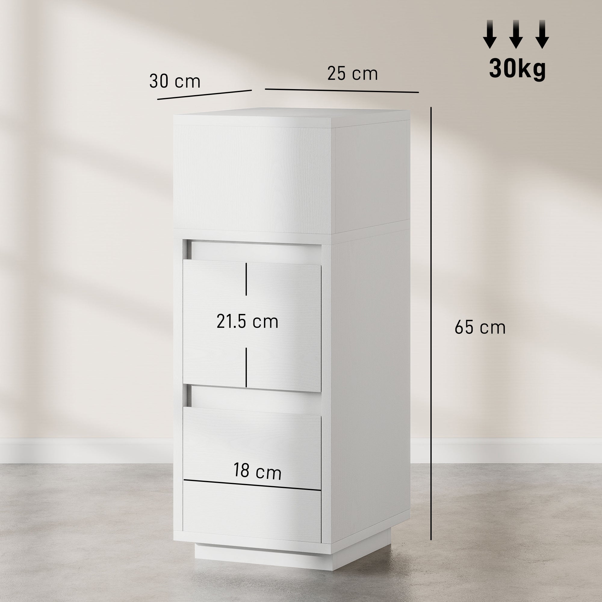 HOMCOM Slim Bedside Table, Narrow Bedside Cabinet with Open Shelf and 2 Drawers for Bedroom, Living Room, White