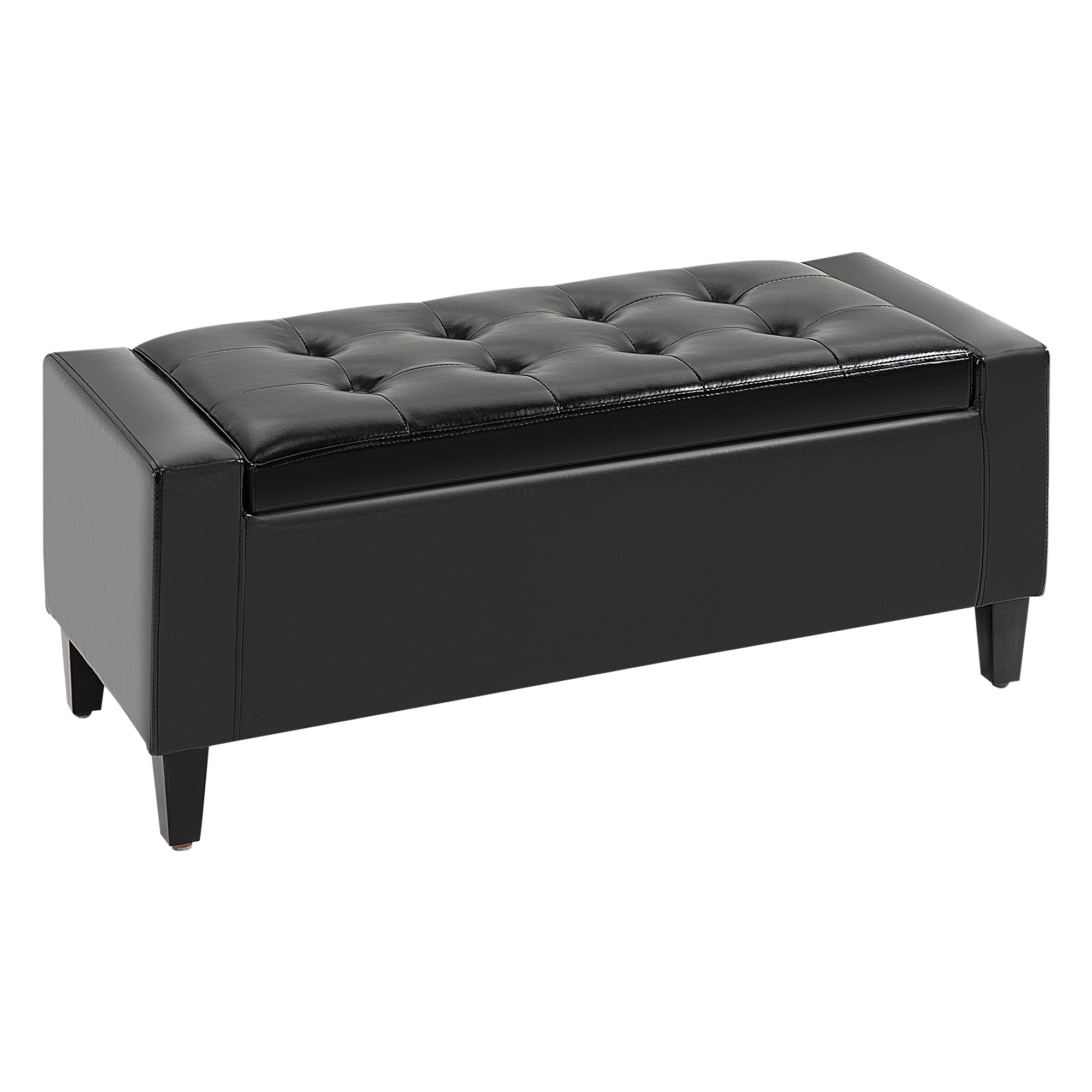 HOMCOM PU Leather Storage Ottoman Bench Storage Chest Tufted Ottoman Cube w/ Flipping Top 92L x 40W x 40H cm Black - North Peak Garden Furniture
