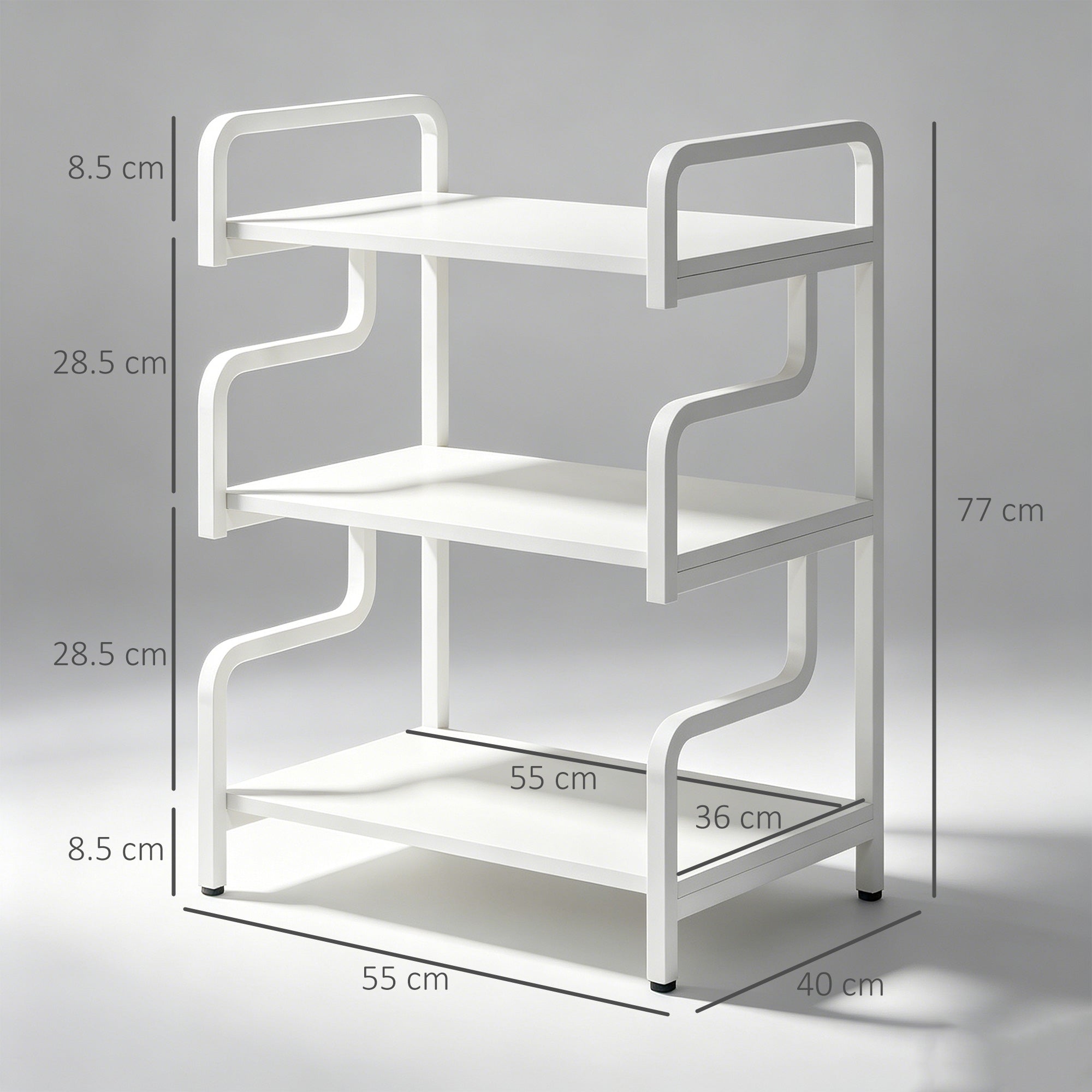 HOMCOM 3-Tier Printer Stand with Storage Shelves, Printer Table, 55 x 40 x 77cm Printer Shelf for Home Office, Study, White