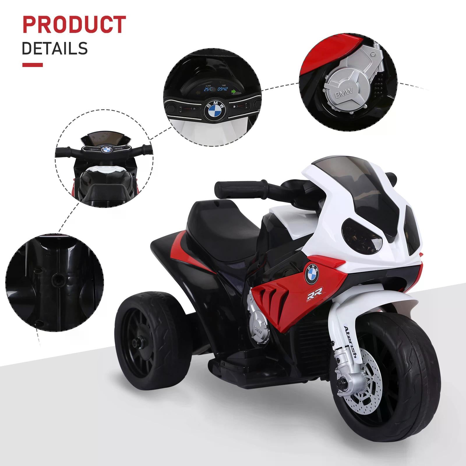 HOMCOM Electric Motorbike for Kids Ride on BMW Motorbike W/Headlights and Music, 6 V-Red - North Peak Garden Furniture