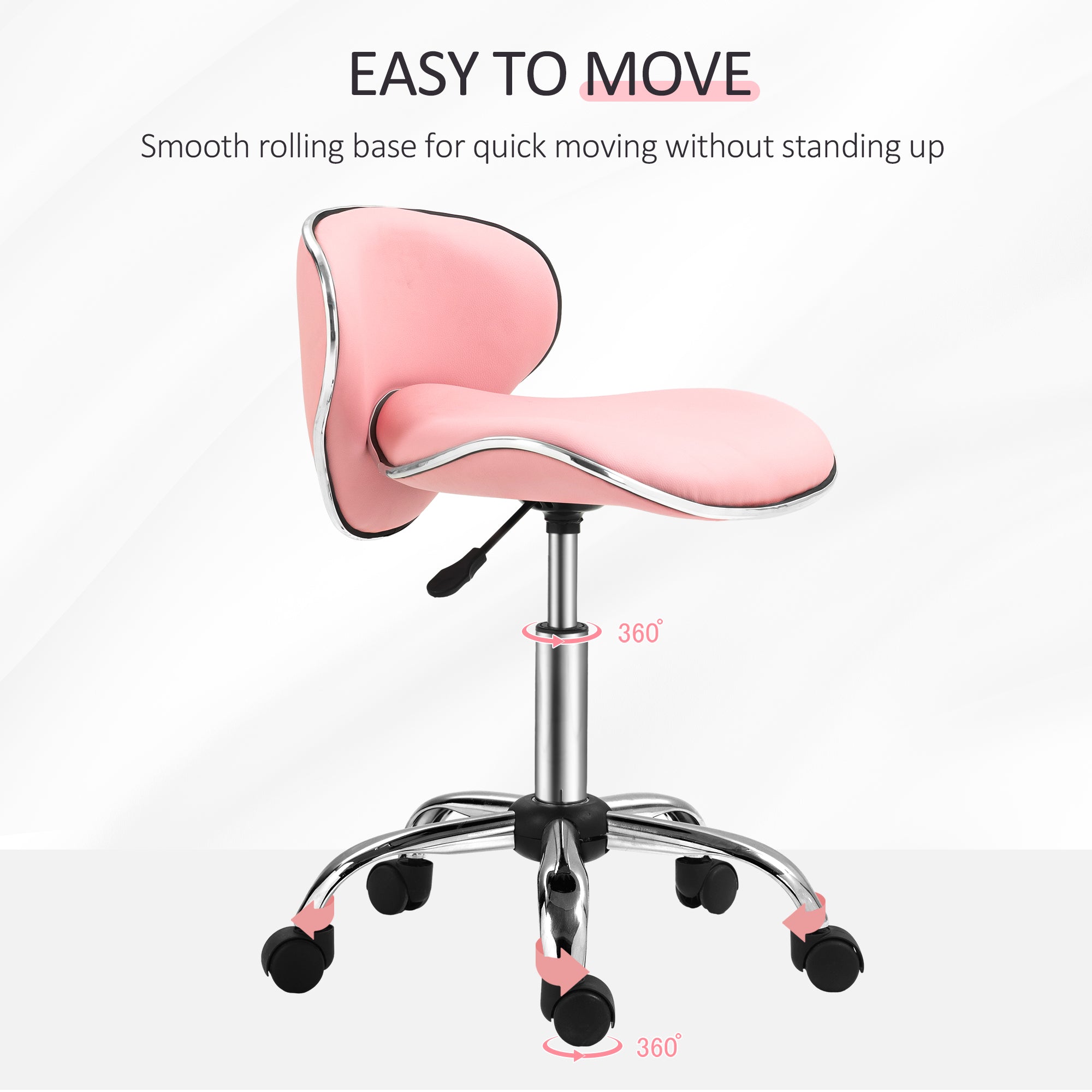 HOMCOM Adjustable Rolling Swivel Beauty Salon Chair, Stool for Spa, Pink - North Peak Garden Furniture