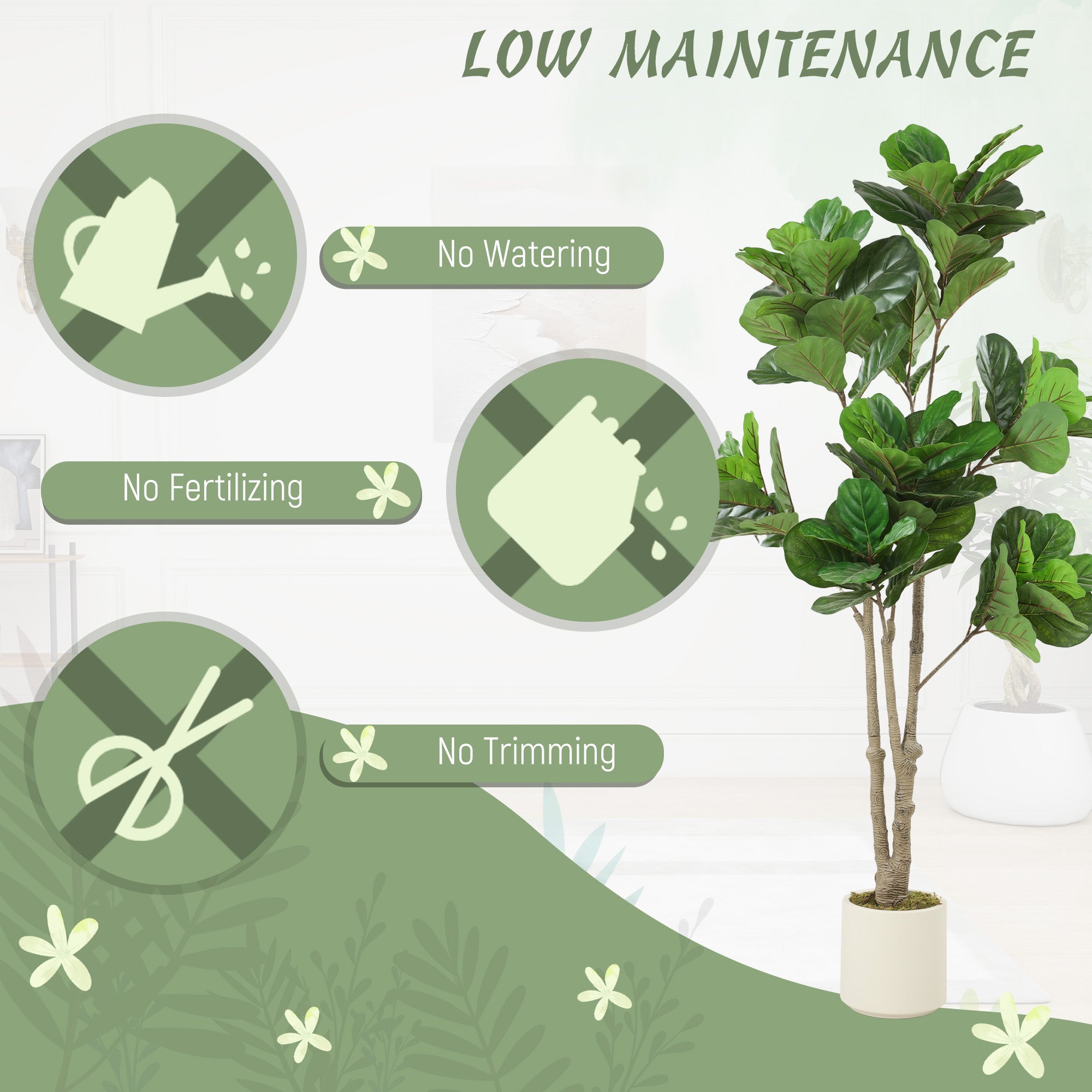 HOMCOM 180cm Artificial Fiddle Leaf Fig Tree - Green