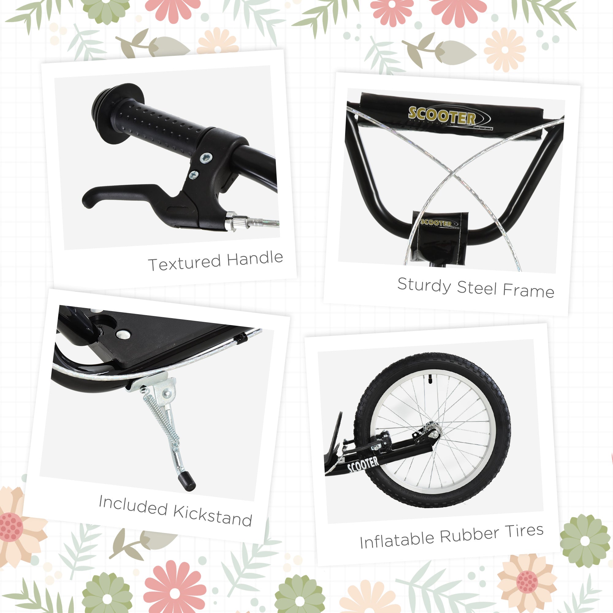 HOMCOM Kick Scooters for Kids with Adjustable Height, Anti-Slip Deck, Dual Brakes, Rubber Tyres, for Boys and Girls Aged 5+ Years Old - Black - North Peak Garden Furniture
