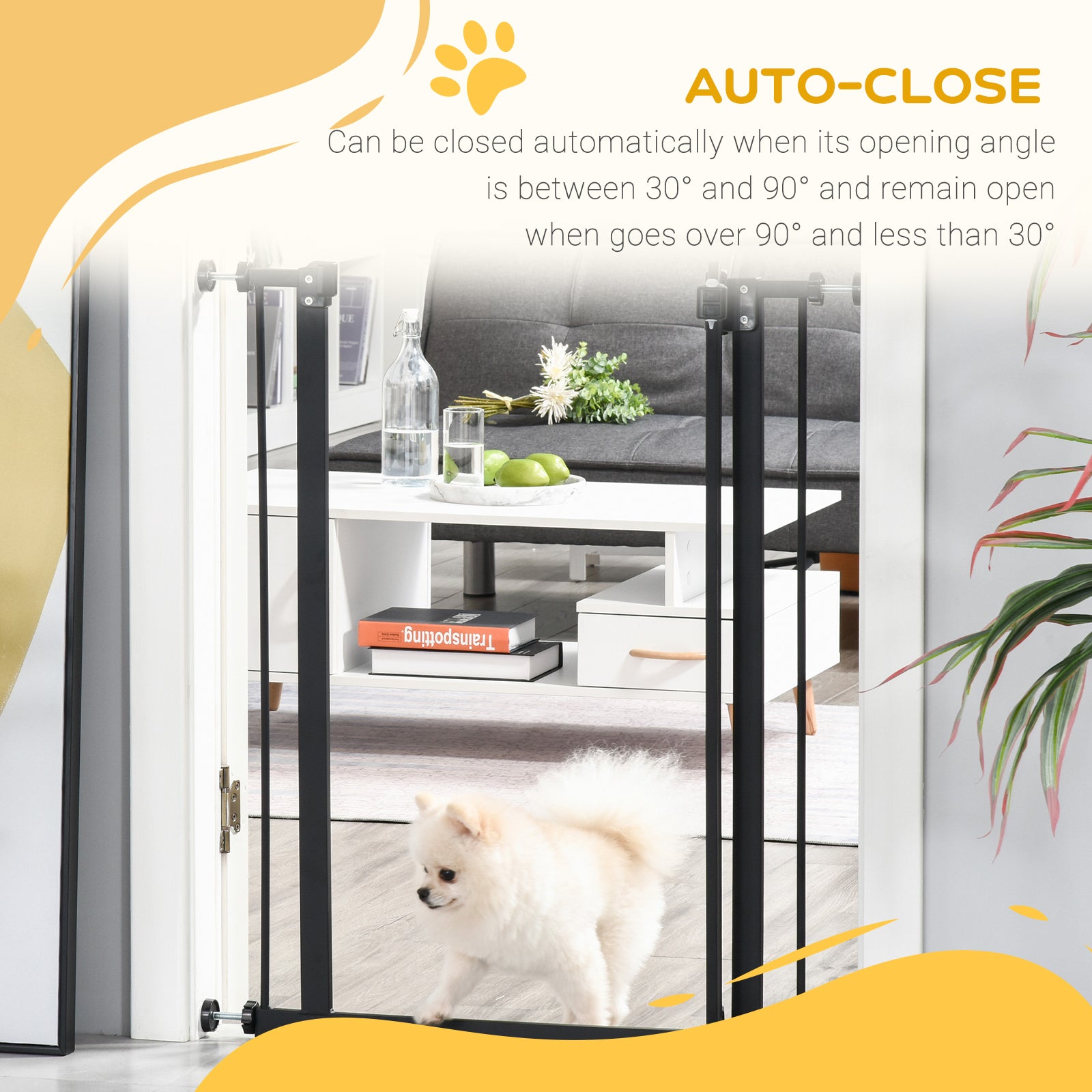 PawHut Pressure Fit Dog Stair Gate No Drilling Safety Gate Auto Close for Doorways, Hallways, 74-80cm Adjustable, 94cm Tall, Black - North Peak Garden Furniture