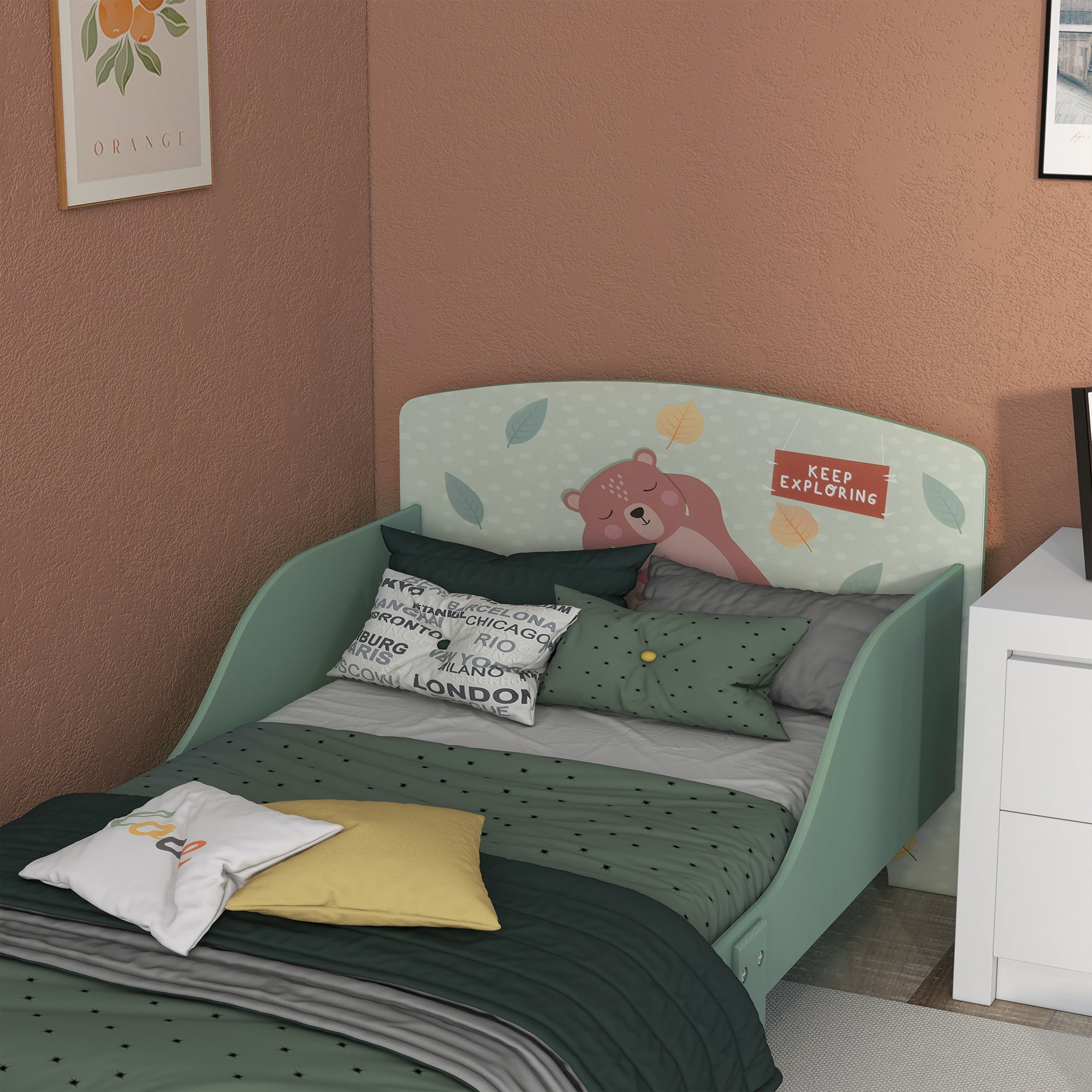 ZONEKIZ Toddler Bed Frame, Kids Bedroom Furniture for Ages 3-6 Years, Green - North Peak Garden Furniture