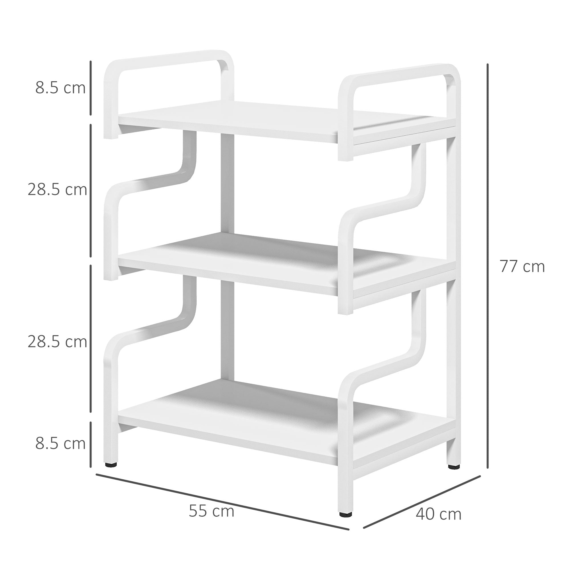 HOMCOM 3-Tier Printer Stand with Storage Shelves, Printer Table, 55 x 40 x 77cm Printer Shelf for Home Office, Study, White - North Peak Garden Furniture