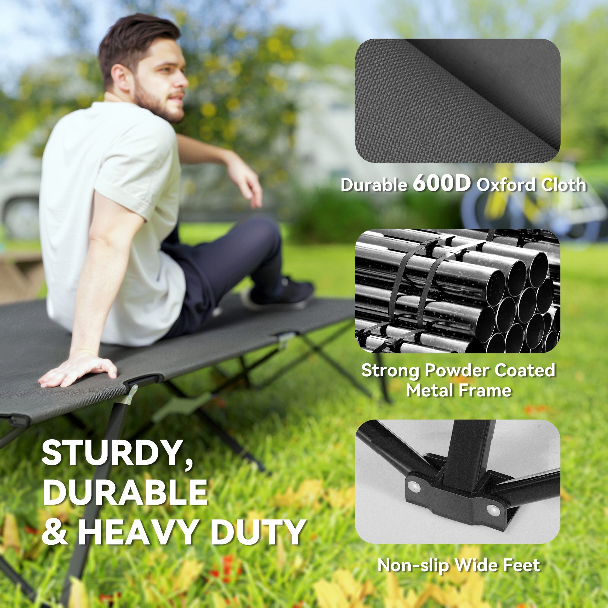 Outsunny Double Camping Cot Bed, with Bag - Charcoal Grey - North Peak Garden Furniture