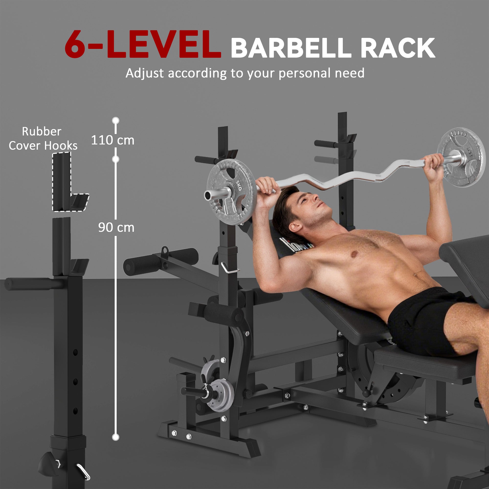 HOMCOM Multi-Exercise Full-Body Weight Rack with Bench Press, Leg Extension, Chest Fly Resistance Band & Preacher Curl