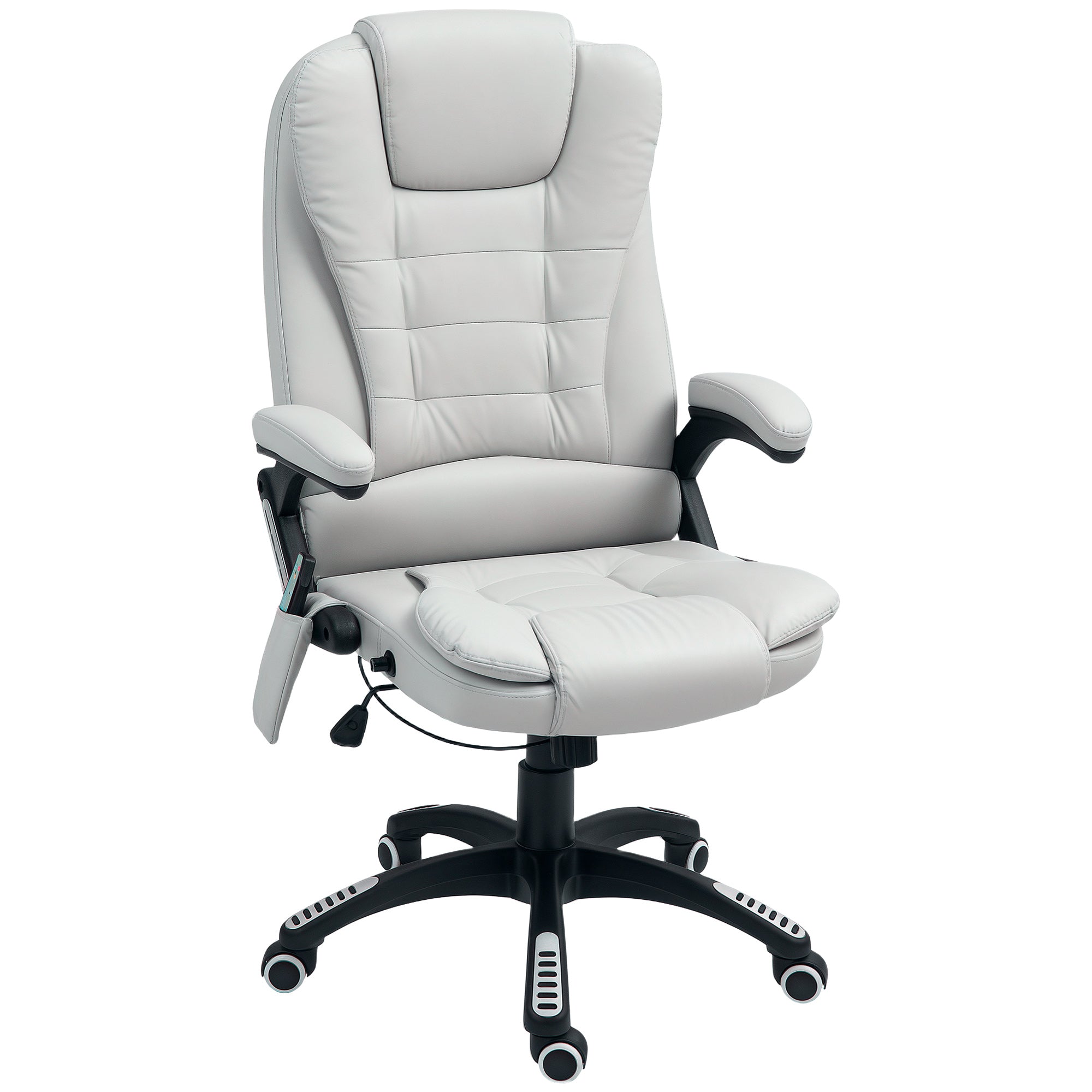 HOMCOM Executive Office Chair with Massage and Heat, High Back PU Leather Massage Office Chair with Adjustable Height, Light Grey - North Peak Garden Furniture