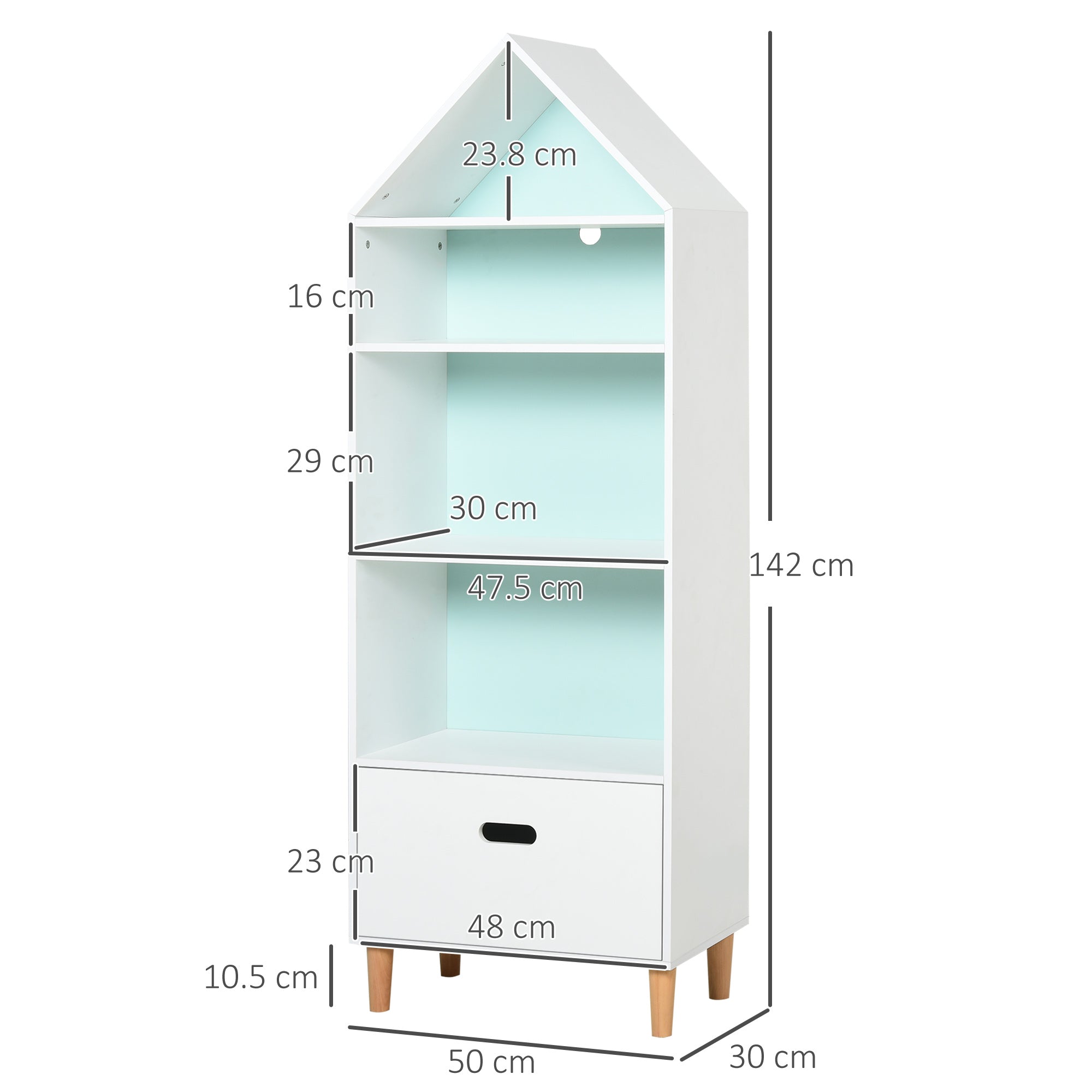 HOMCOM Kids Children Wooden Bookcase w/Drawer Bedroom Furniture Bookshelf Storage Rack Display Unit Toys Games Organisation Cabinet Pink Blue Back Panel 50 x 30 x 142 cm - North Peak Garden Furniture