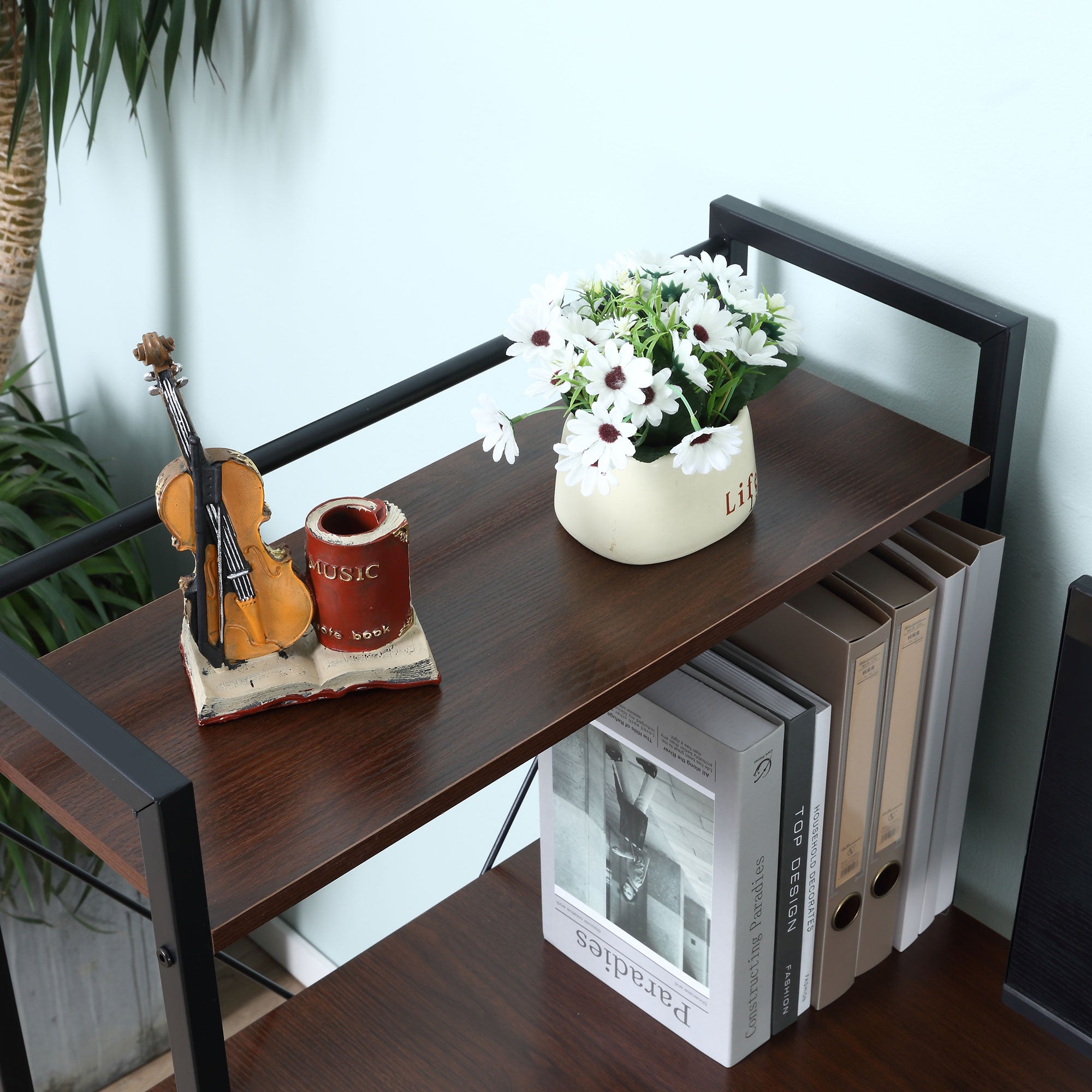 HOMCOM Computer Desk with Storage Shelves on Left or Right, Industrial Reversible Writing Desk for Home Office, Study, Easy Assembly, 120 x 64 x 121cm, Walnut and Black - North Peak Garden Furniture