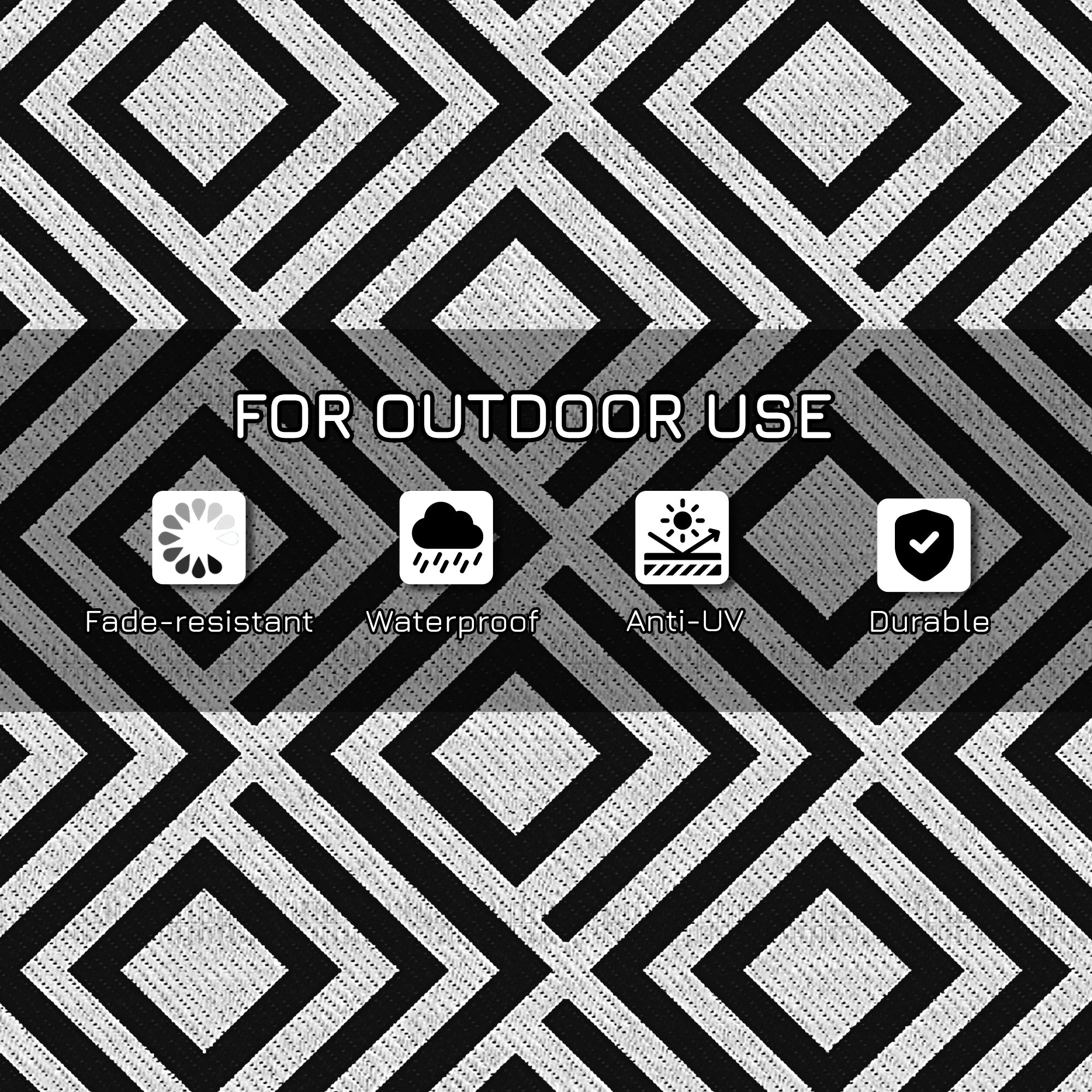 Outsunny Reversible Outdoor Rug, Plastic Straw Mat w/ Carry Bag Ground Stakes for Garden RV Picnic Beach Camping 182x274cm Black - North Peak Garden Furniture