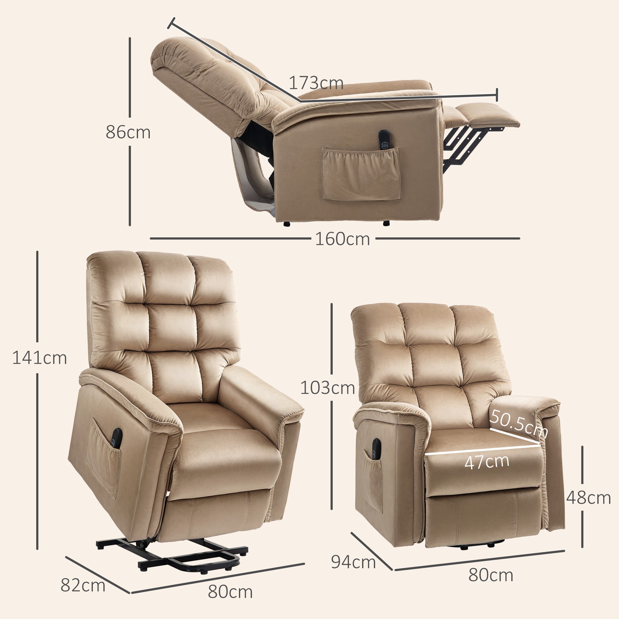 HOMCOM Velvet-Feel Electric Lift Recliner Chair - Brown - North Peak Garden Furniture