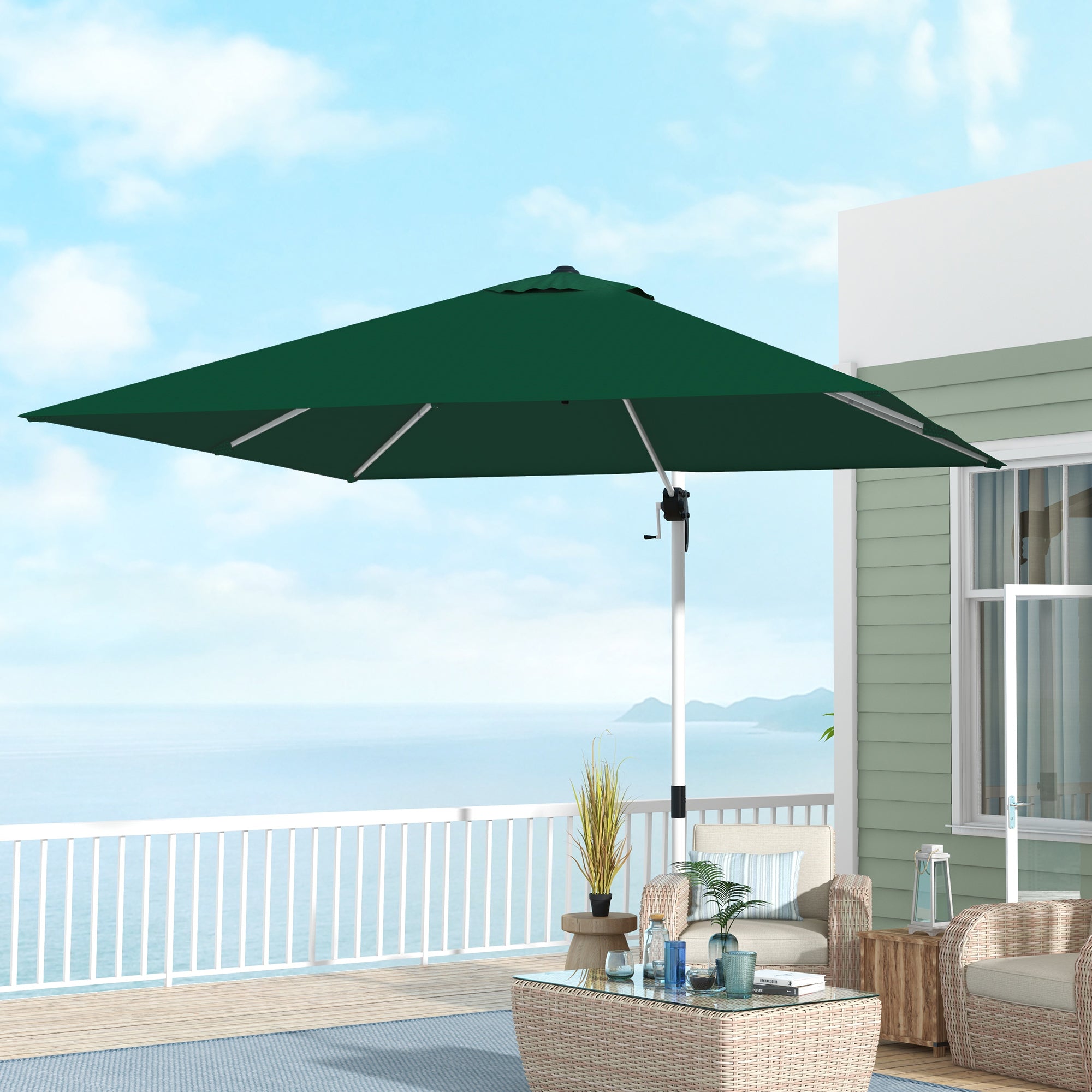 Outsunny Square Cantilever Garden Parasol, with Five-Position Canopy - Green - North Peak Garden Furniture