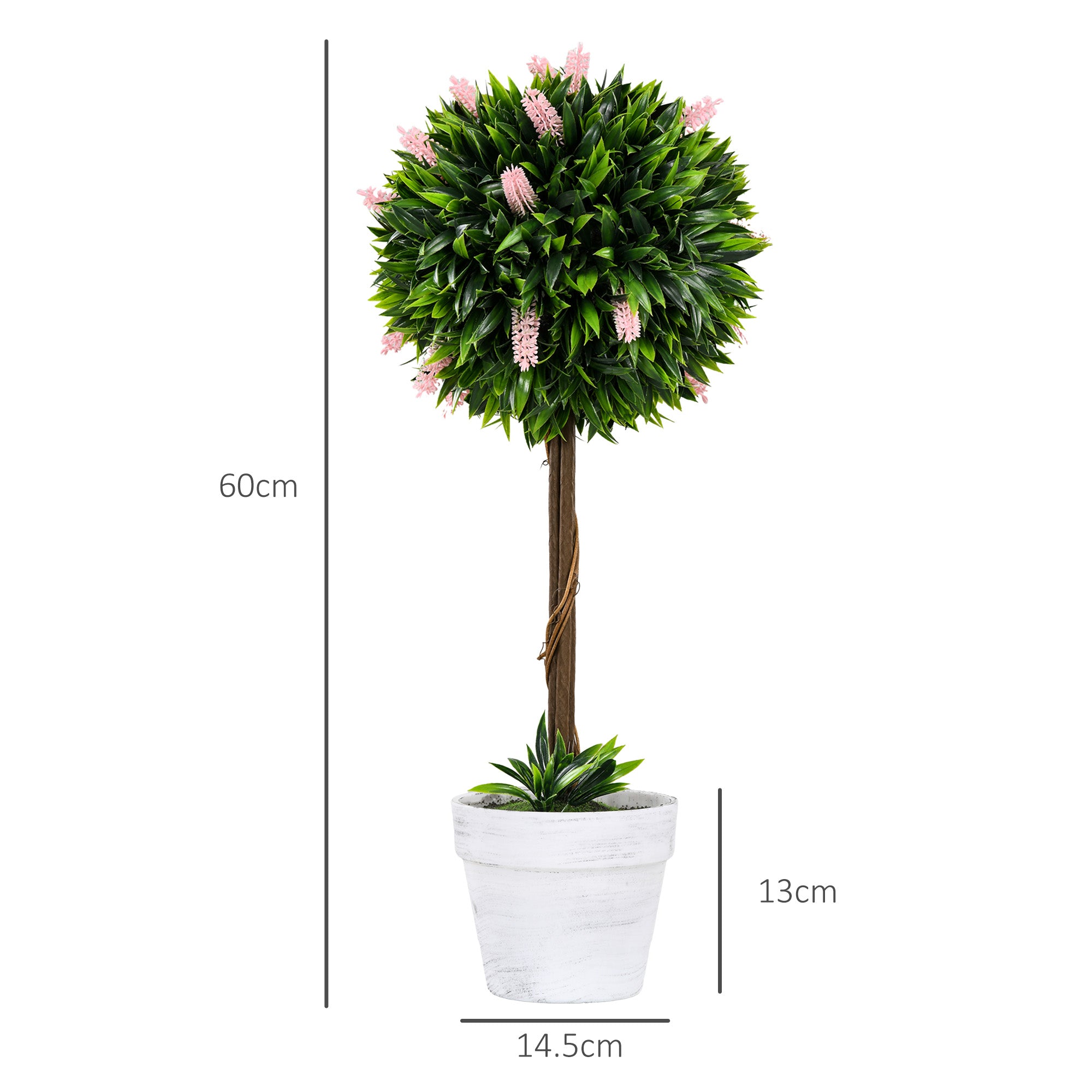 HOMCOM Set of 2 Decorative Artificial Plants Ball Trees with Flower for Home Indoor Outdoor Decor, 60cm ,Pink - North Peak Garden Furniture