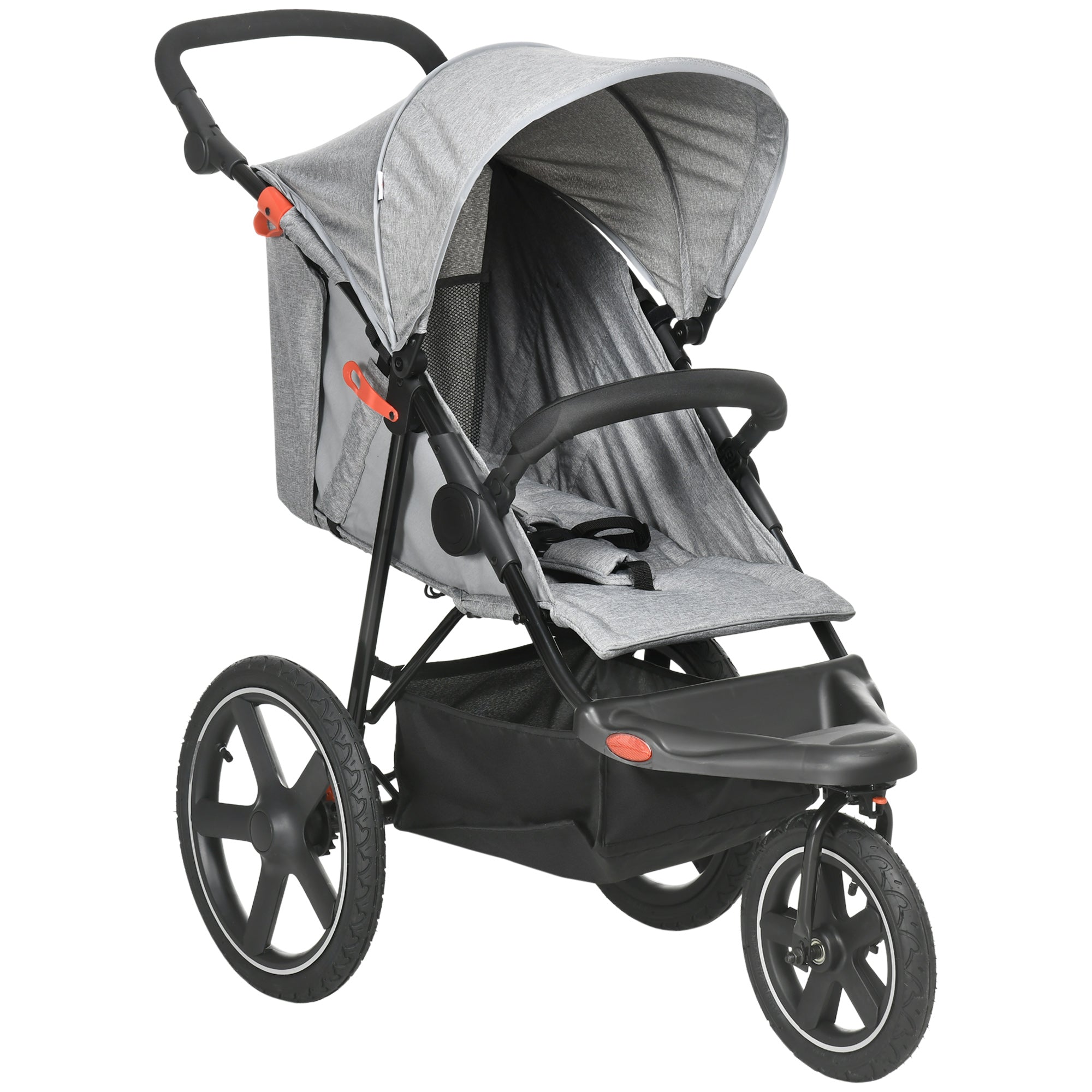 HOMCOM Foldable Three-Wheeler Baby Stroller w/ Canopy, Storage Basket - Grey - North Peak Garden Furniture