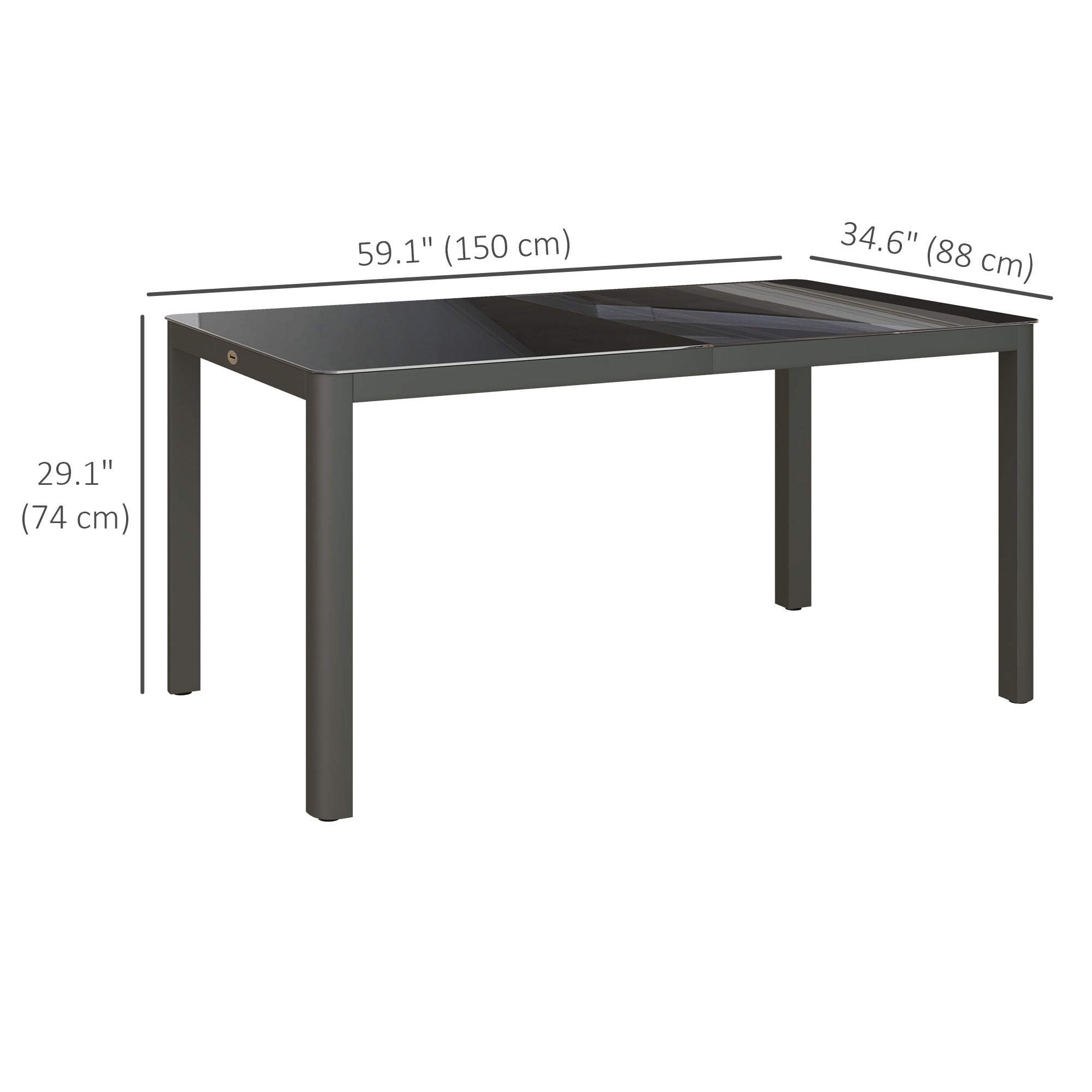 Outsunny 150cm x 88cm Aluminium Table, with Glass Tabletop - Grey - North Peak Garden Furniture
