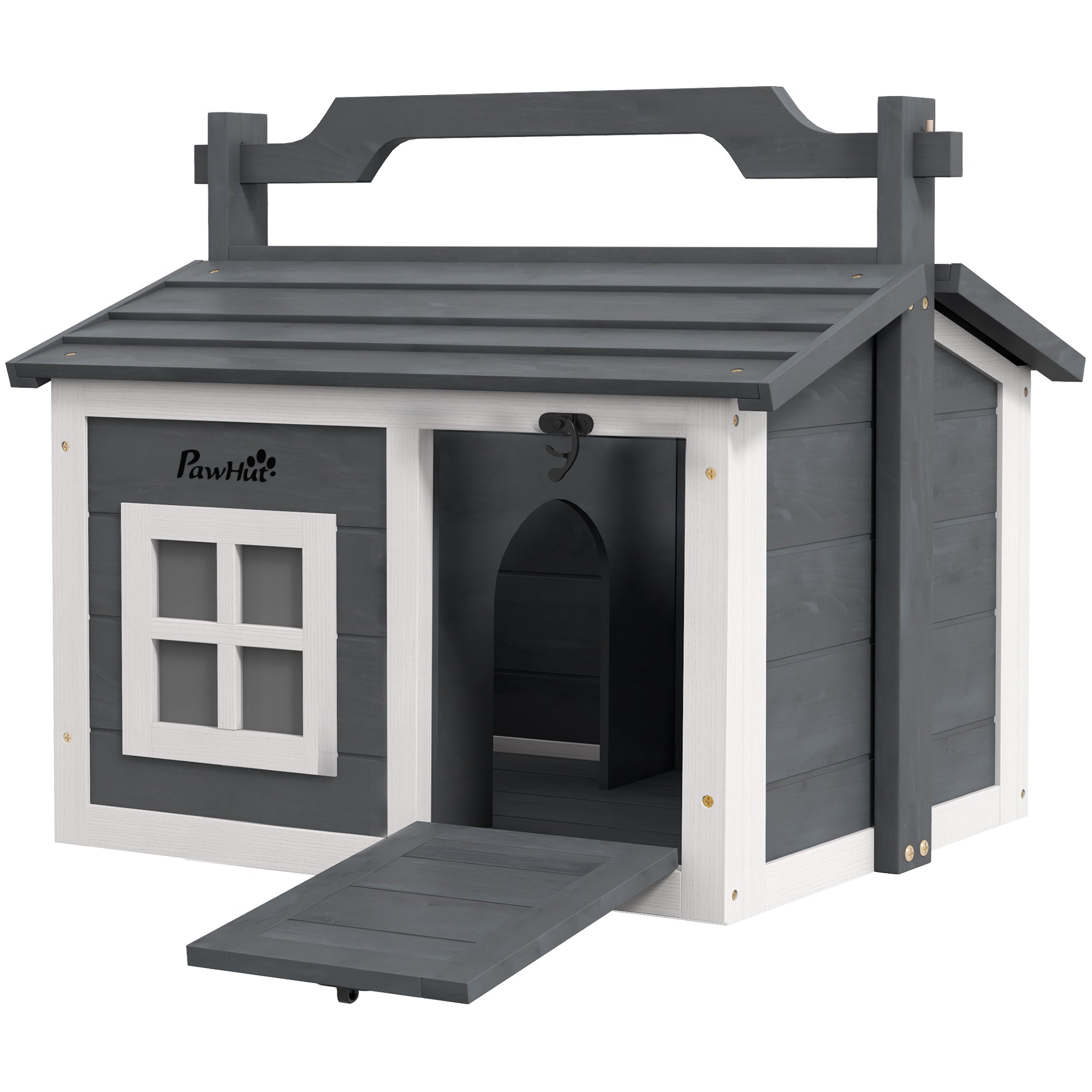 PawHut Indoor Rabbit Hutch, Portable Small Animal House Outdoor, with Top Handle, Openable Roof - Grey - North Peak Garden Furniture