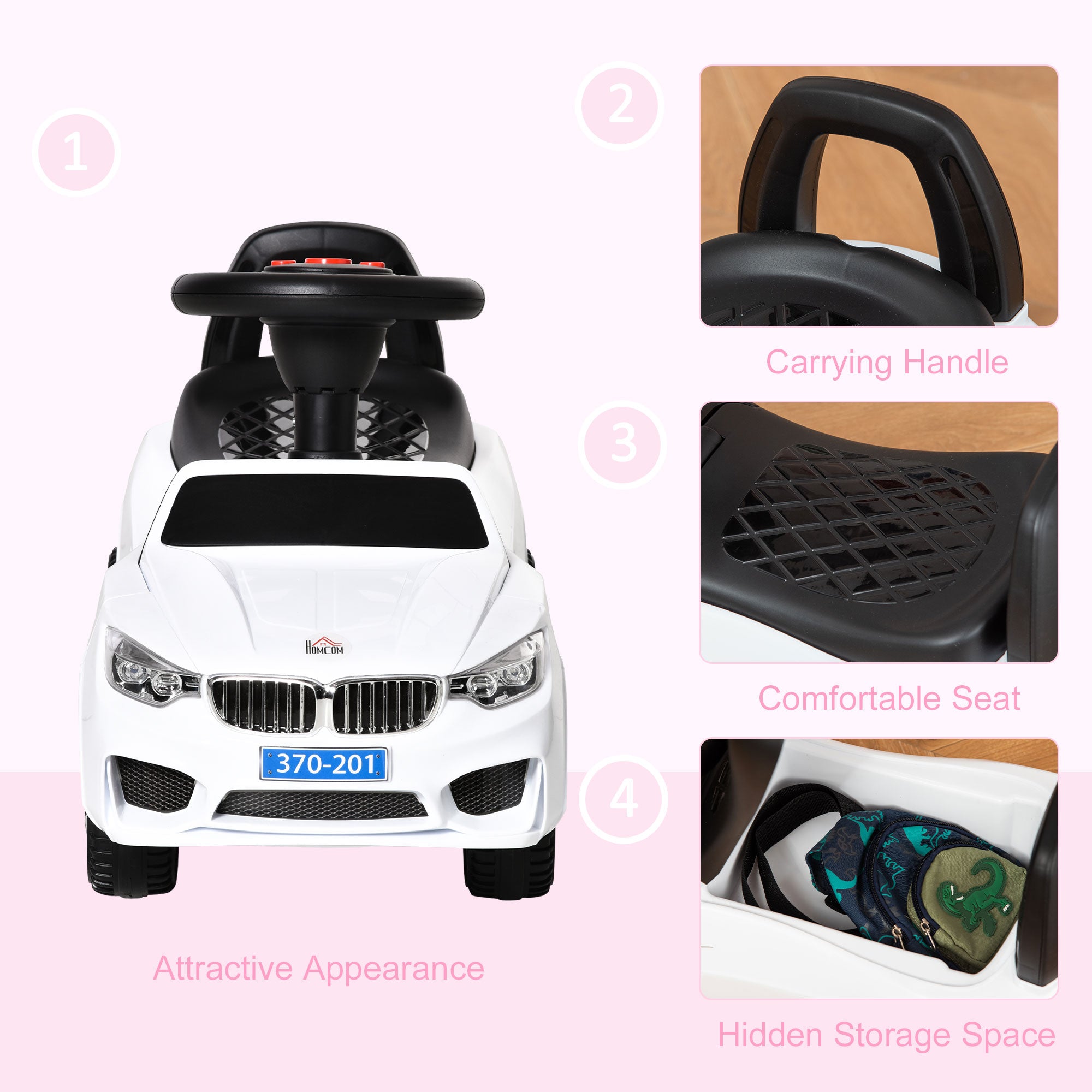 HOMCOM Ride on Car Baby Toddler Walker Foot to Floor Sliding Car Slider White - North Peak Garden Furniture