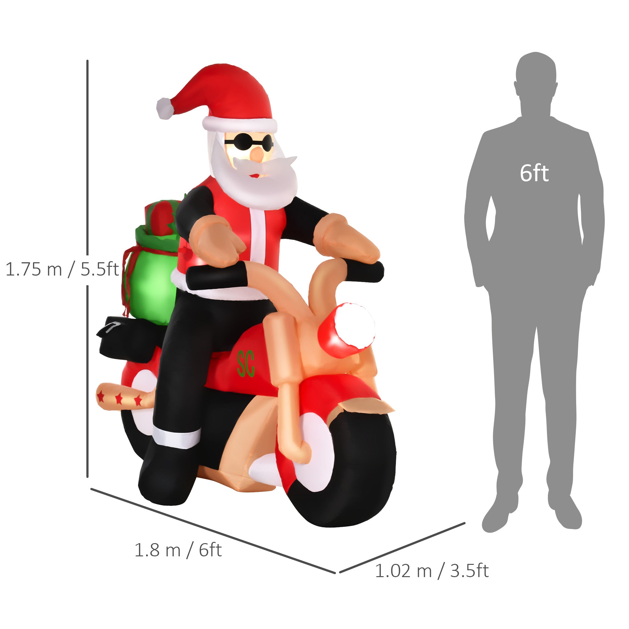 HOMCOM 5.5ft Christmas Inflatable Santa Claus Riding a Motorcycle Blow Up Decoration Xmas Décor for Garden - North Peak Garden Furniture