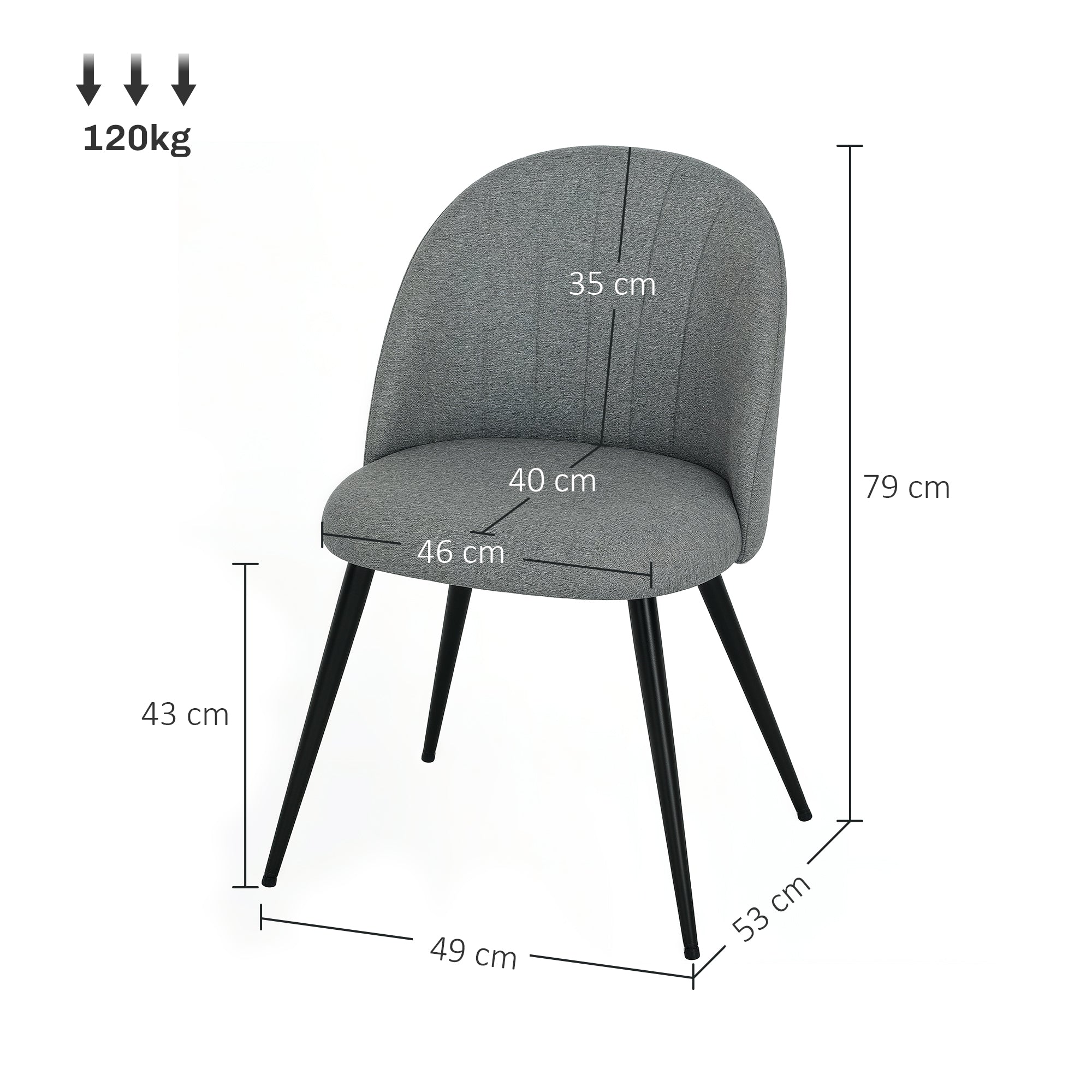HOMCOM Velvet Dining Chairs Set of 2, Modern Upholstered Kitchen Chairs with Metal Legs, Shell Backrest and Padded Seat for Dining Room, Bedroom, Living Room, Vanity, Grey - North Peak Garden Furniture