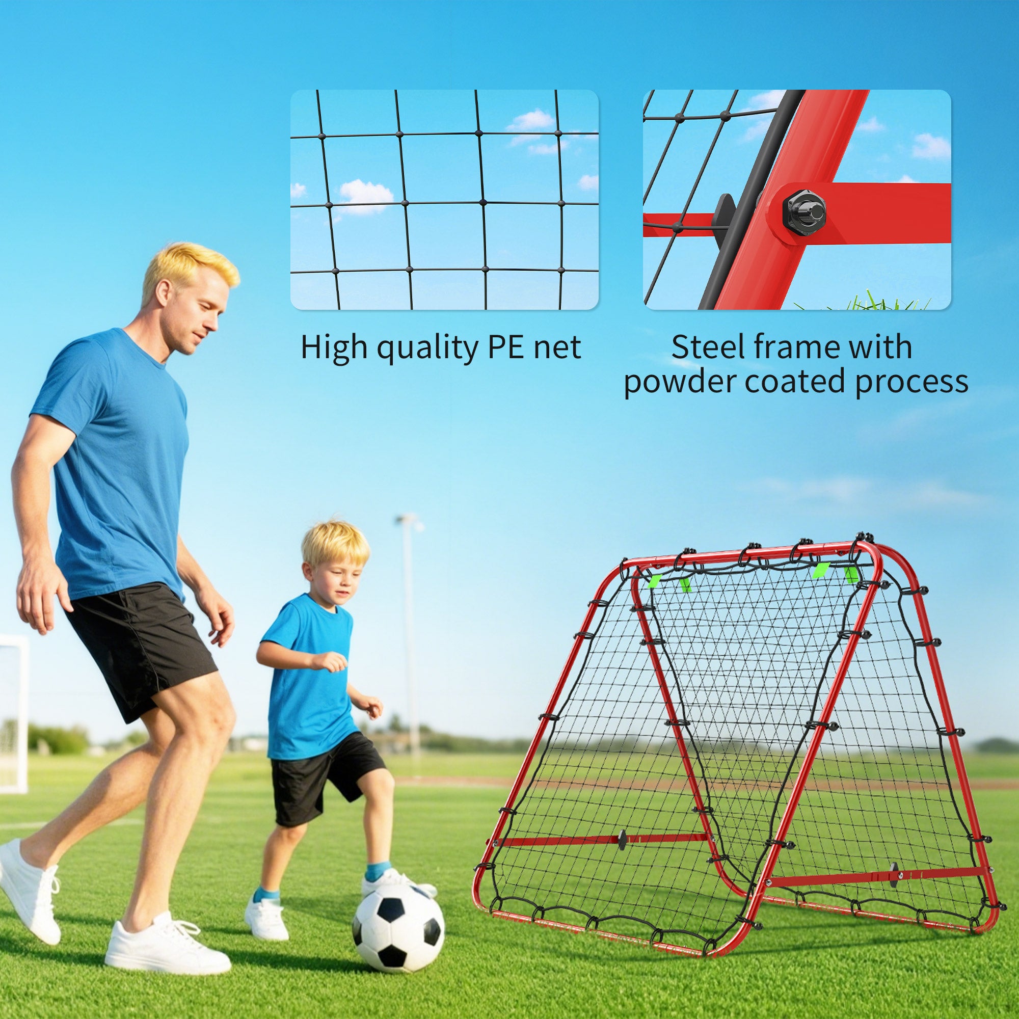 HOMCOM Double Sided Football Rebounder Net, Football Rebound Goal with 5 Adjustable Angles, Red