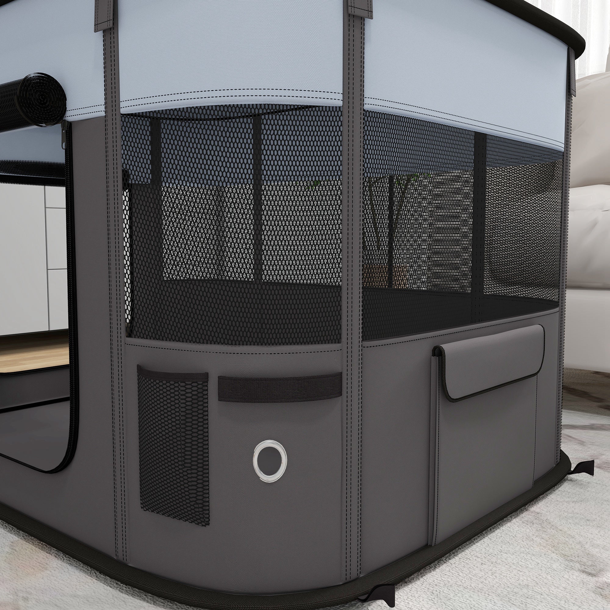 PawHut Foldable Dog Pen with Storage Bag for Indoor/Outdoor Use - Grey - North Peak Garden Furniture