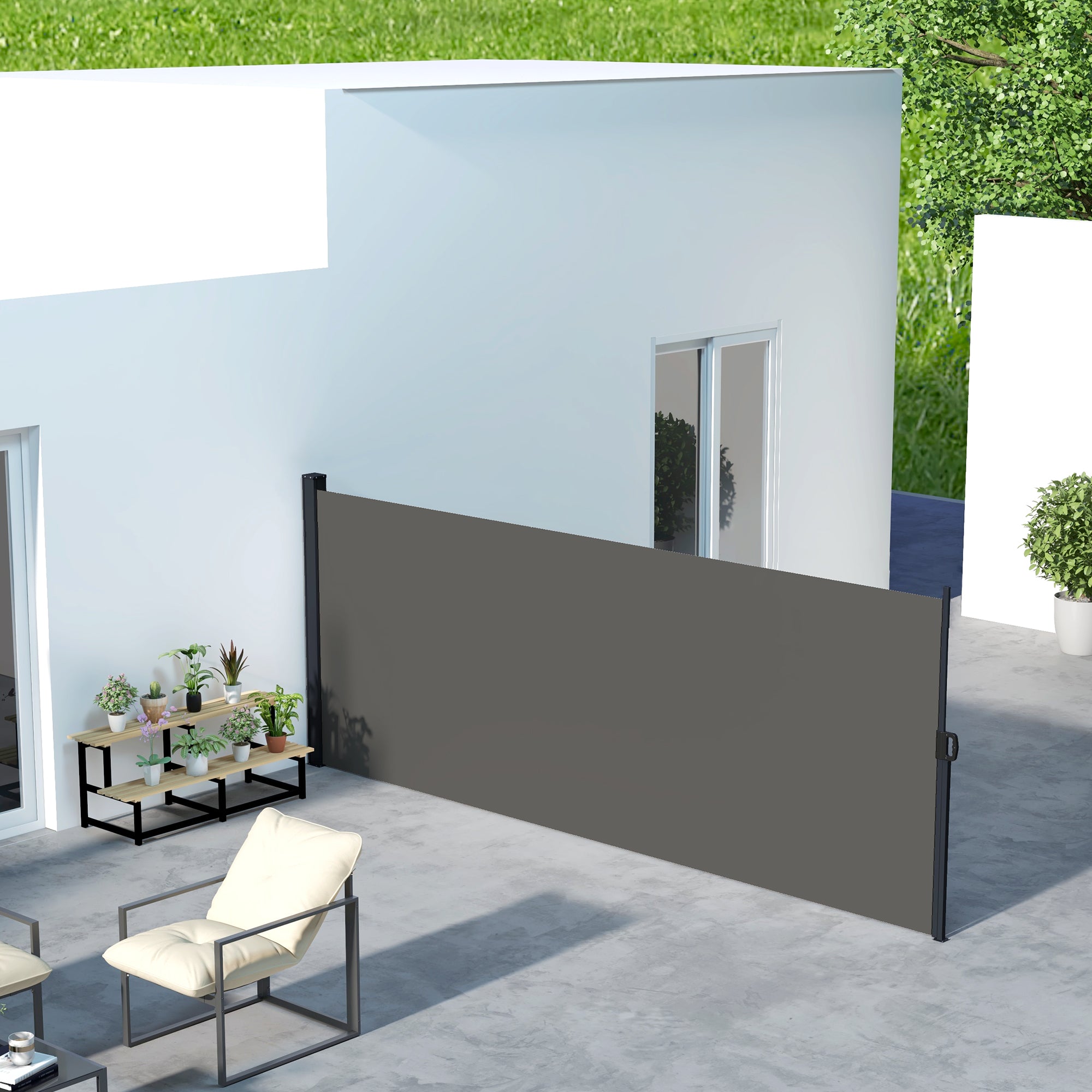 Outsunny Retractable Side Awning, Outdoor Privacy Screen for Garden, Hot Tub, Balcony, Terrace, Pool, 400 x 160cm, Dark Grey - North Peak Garden Furniture