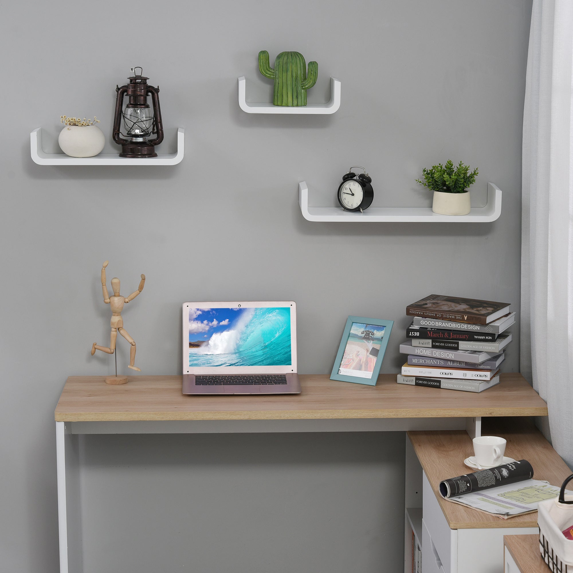 HOMCOM Floating Shelves, Set of 3 Wall Shelf, Shelves for Wall Invisible Mounting, Bedroom Living Room, White - North Peak Garden Furniture