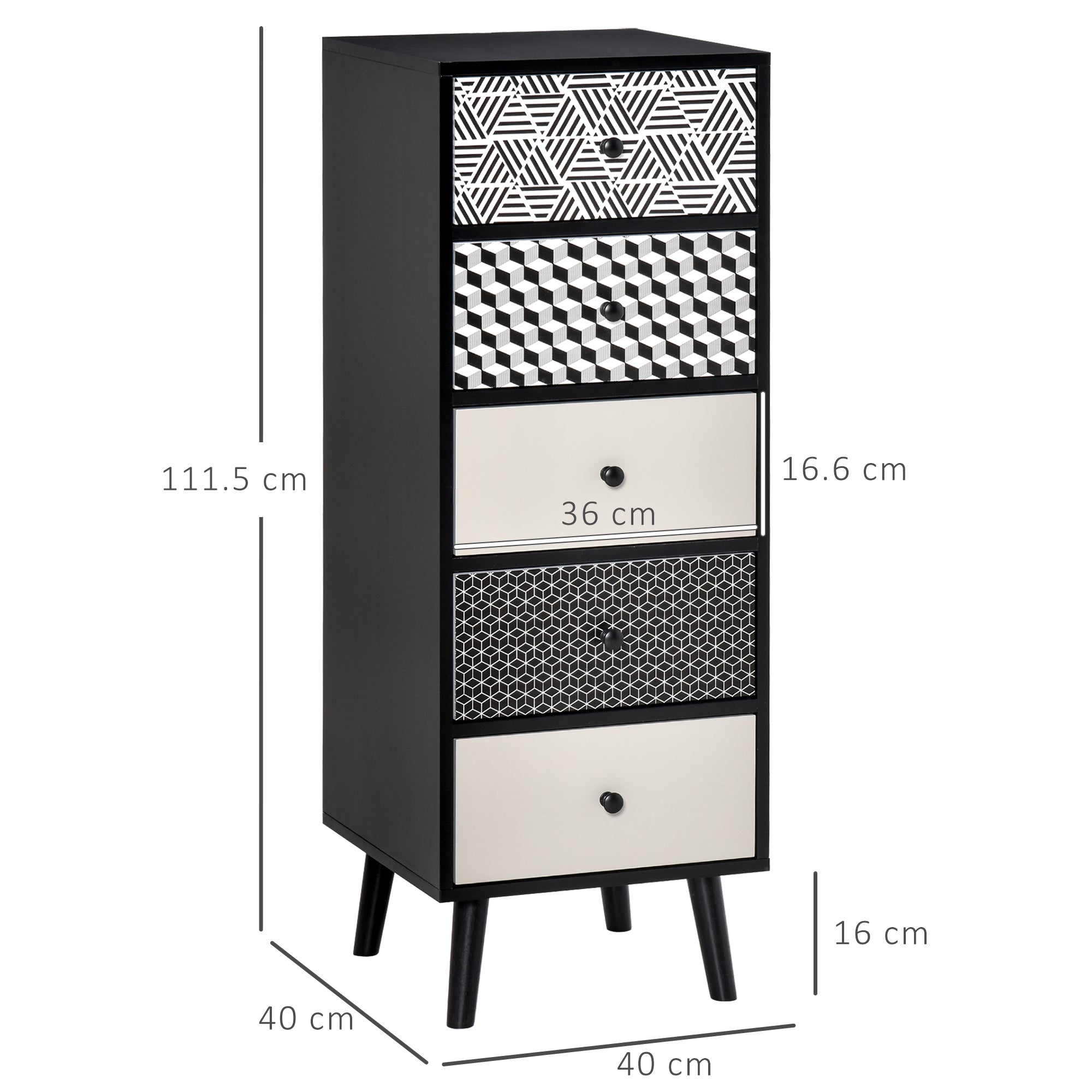 HOMCOM Chest of Drawers, 5 Drawer Dresser, Vertical Storage Organizer Unit for Bedroom, Living Room - North Peak Garden Furniture