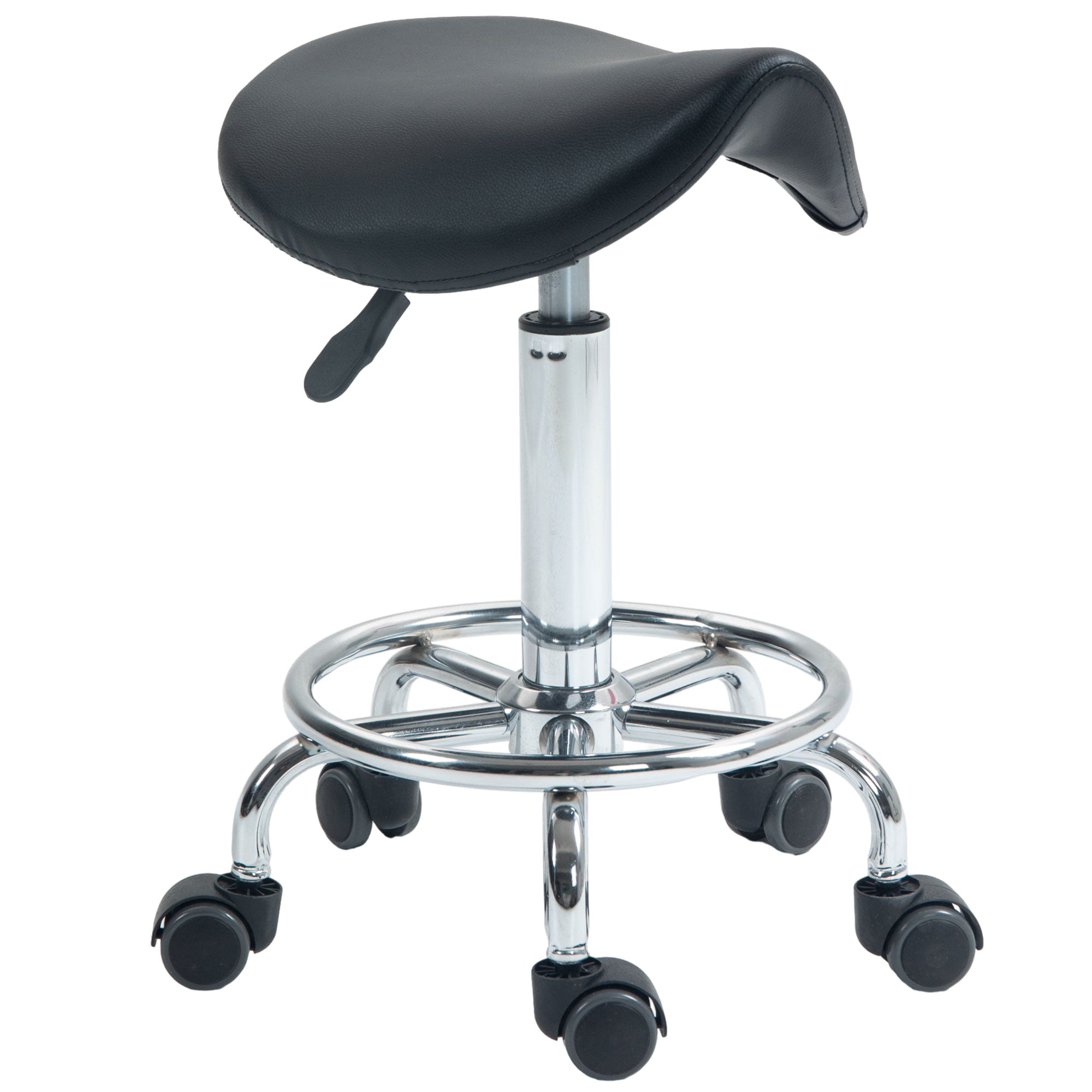 HOMCOM Salon Saddle Stool, Rolling Saddle Chair for Massage, Spa, Clinic, Beauty, Hairdressing and Tattoo, Black - North Peak Garden Furniture