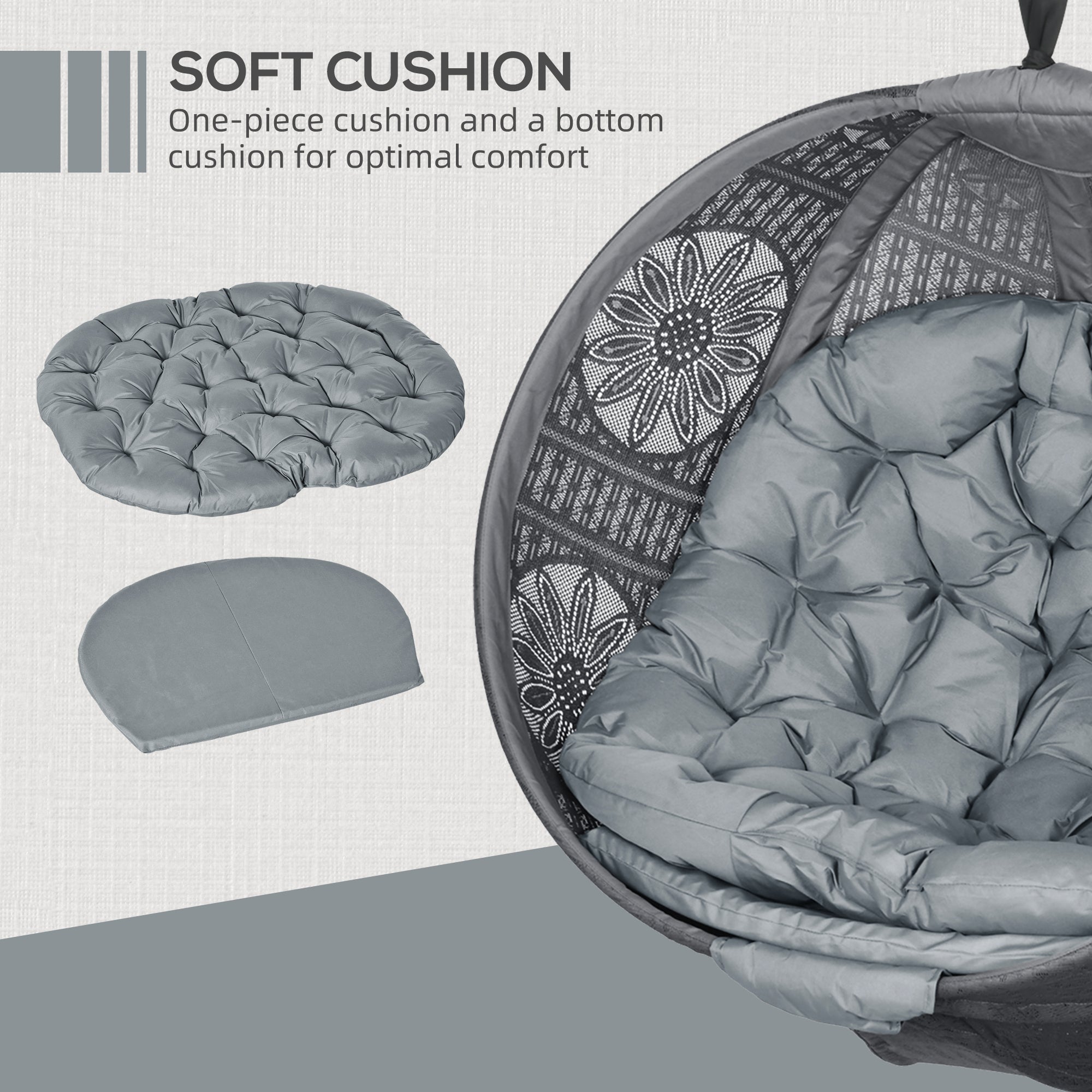 Outsunny Round Egg Basket Chair, with Steel Stand, Charcoal Grey - North Peak Garden Furniture