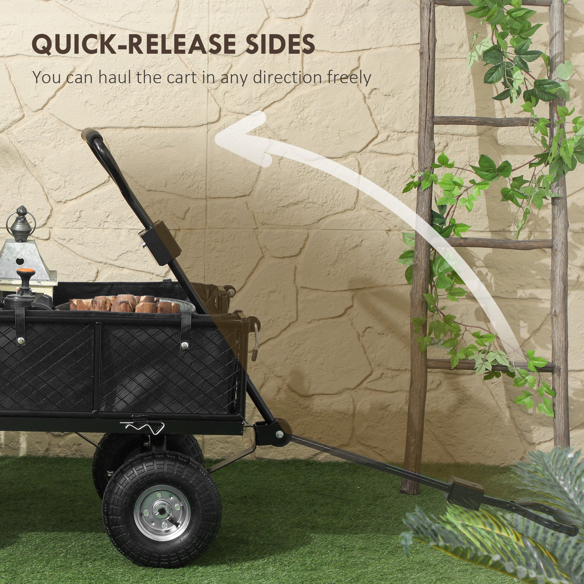 Outsunny 114L Steel Frame Garden Cart Trolley - Black - North Peak Garden Furniture