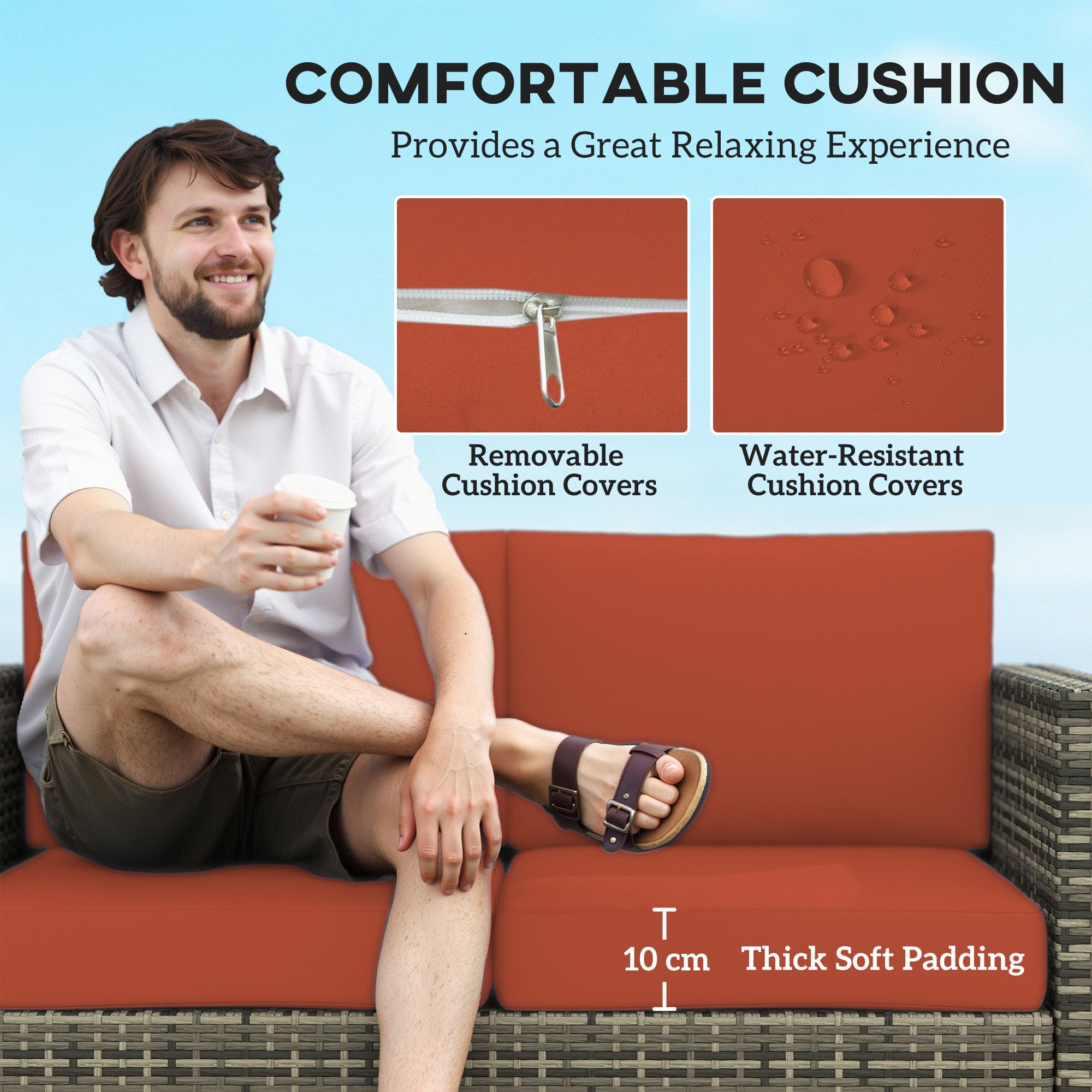 Outsunny 2 Seater Garden Furniture, Rattan Sofa with Soft Padded Cushion and Armrests, Wicker Garden Loveseat for Patio, Grey - North Peak Garden Furniture