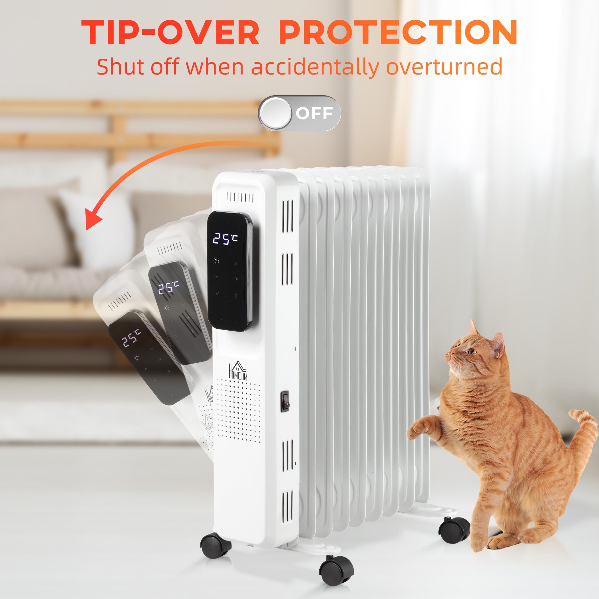 HOMCOM 2000W Oil Filled Radiator, 9 Fin Portable Electric Heater with LED Display, 24H Timer, 3 Heat Settings, Adjustable Thermostat, Safety Cut off, Remote Control, White - North Peak Garden Furniture