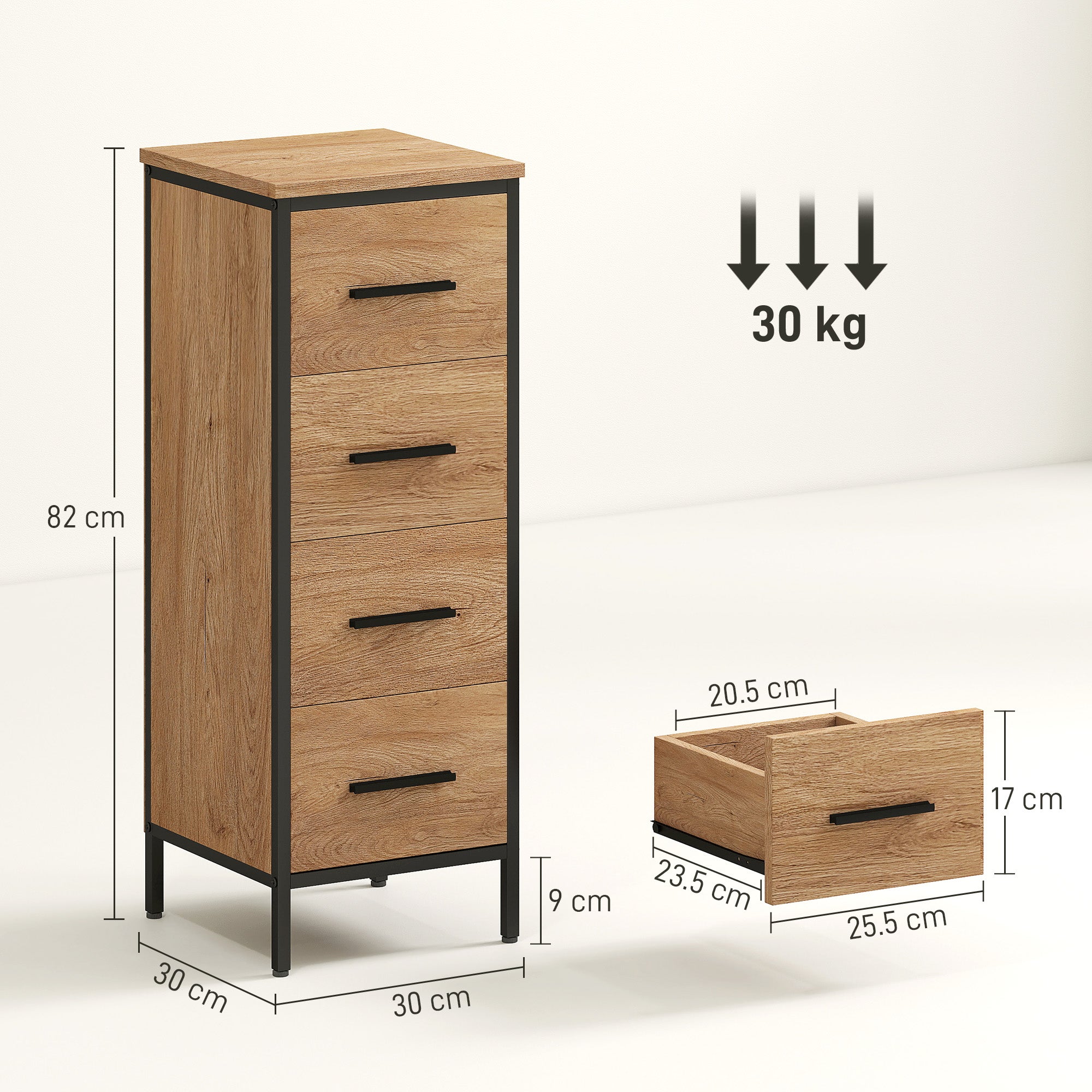 HOMCOM Narrow Bathroom Storage Cabinet with 4 Drawers - Oak - North Peak Garden Furniture
