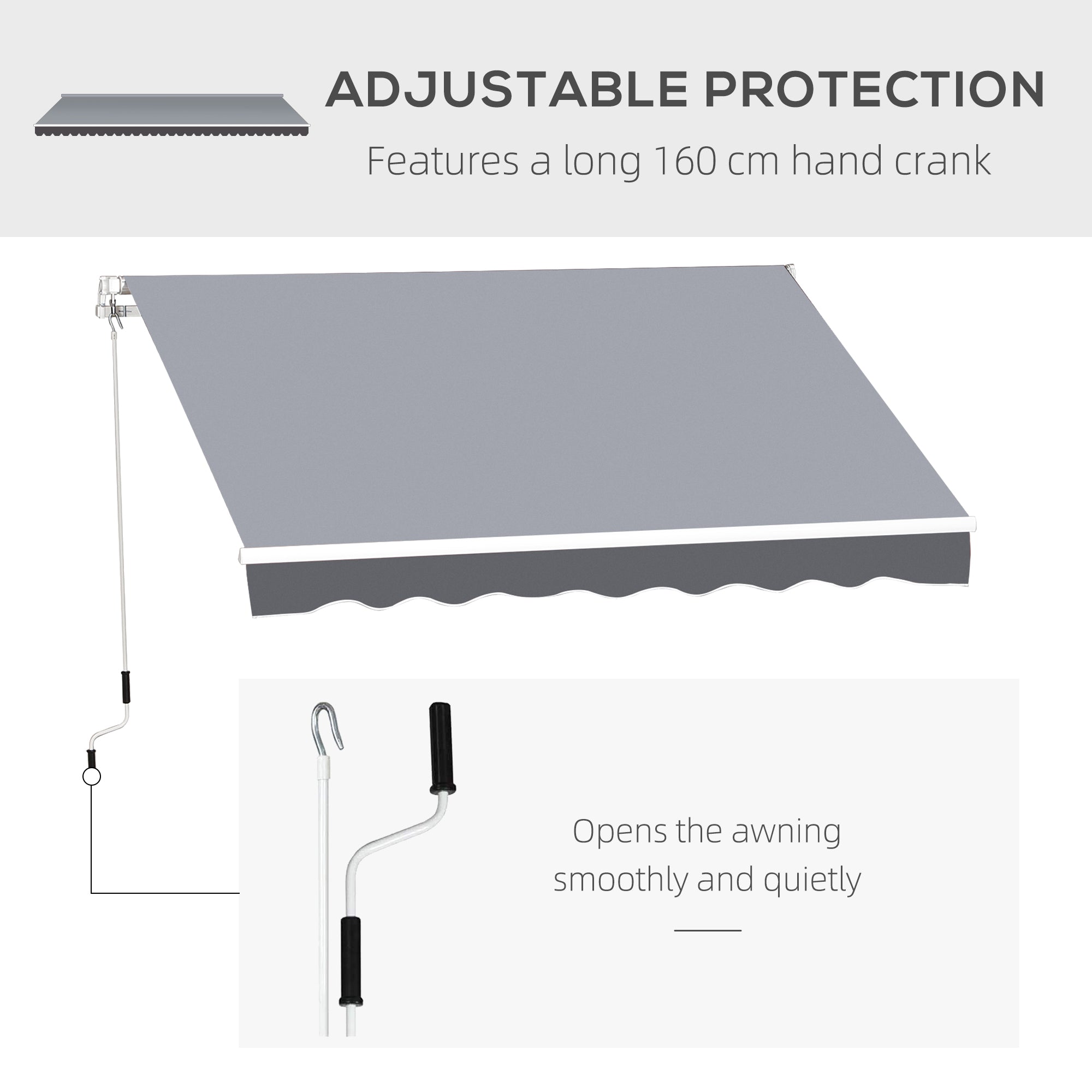 Outsunny 2.5m x 2m Garden Patio Manual Awning Canopy Sun Shade Shelter Retractable with Winding Handle Grey - North Peak Garden Furniture